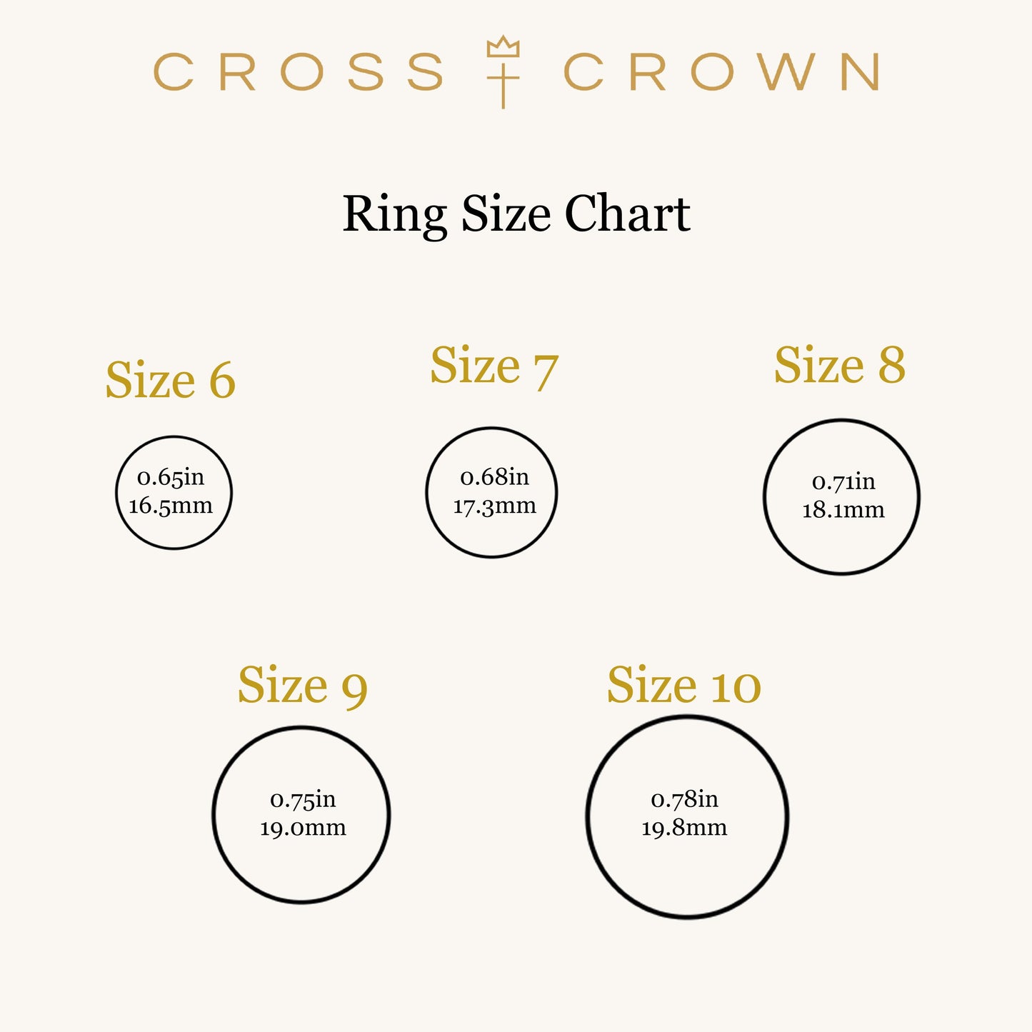 size_chart 14K Yellow Gold Diamond Cross Ring Size 6 7 8 size_chart