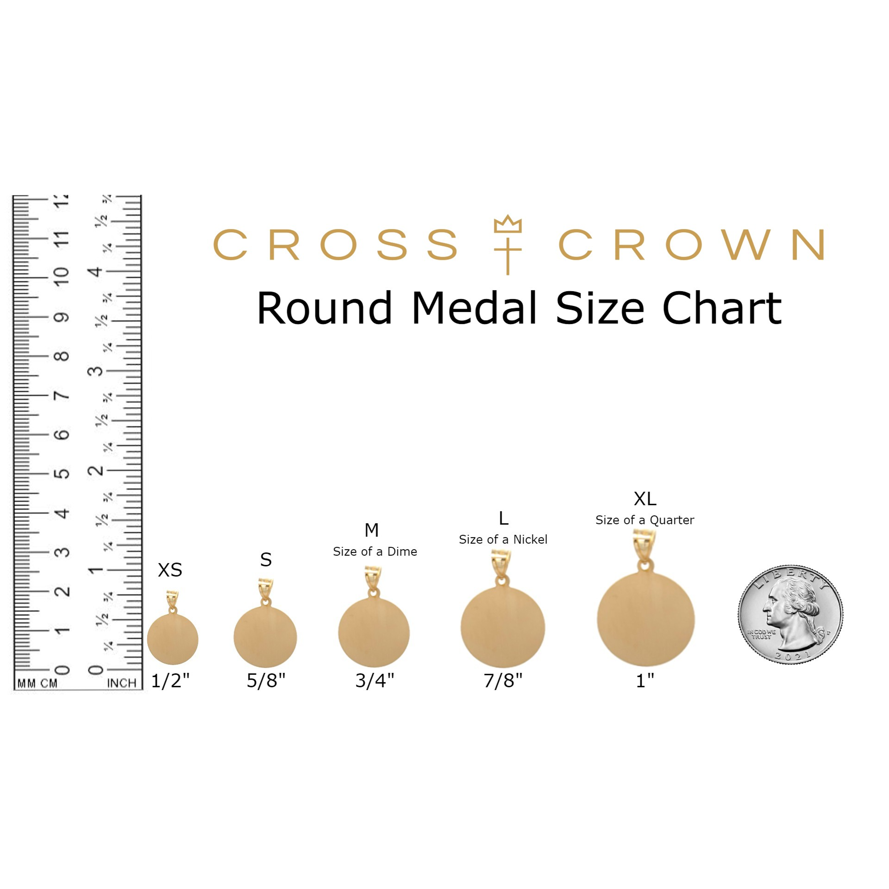 size_chart 14K Yellow White Gold Confirmation Medal M S