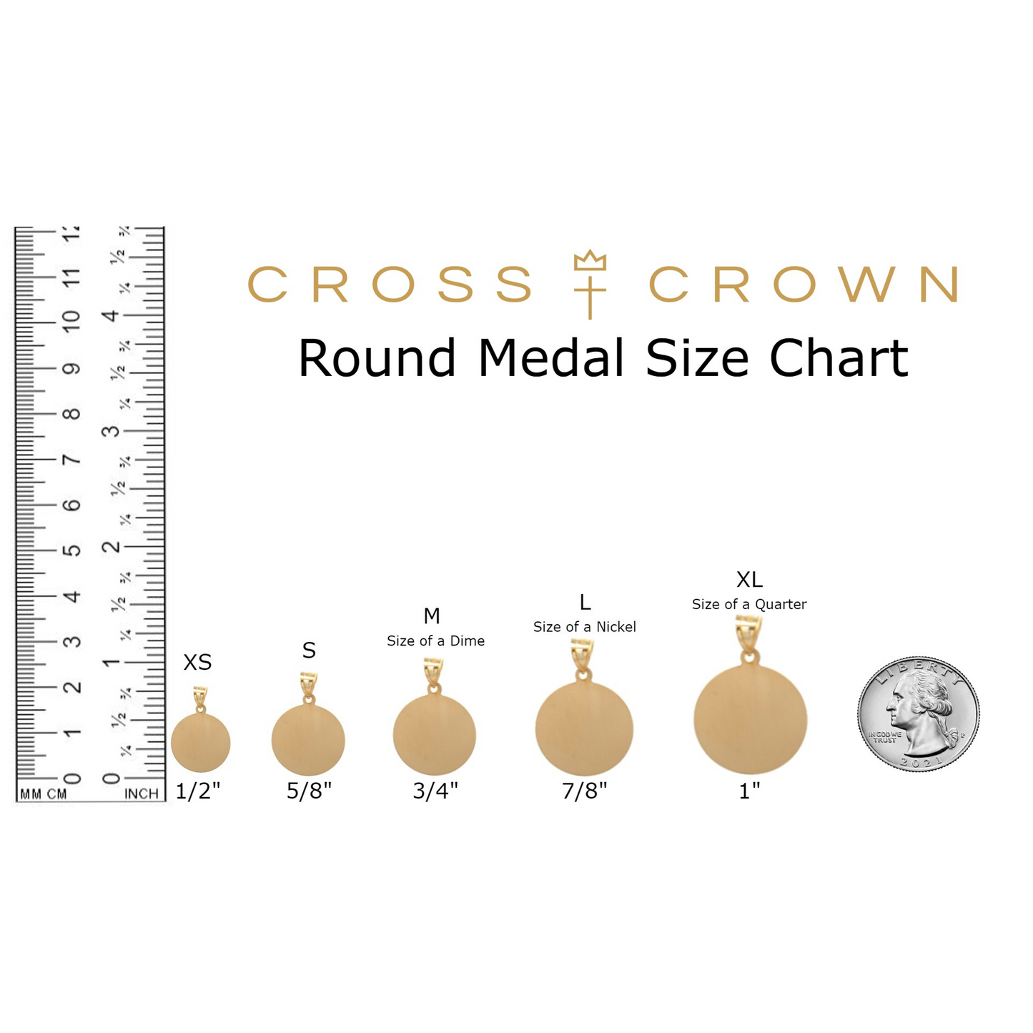 size_chart 14K Yellow White Gold Baptism Medal M S