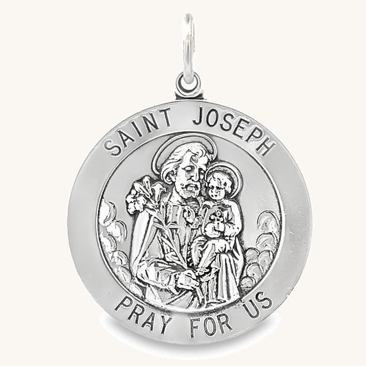 925 Antiqued Silver Saint Joseph Medal XL