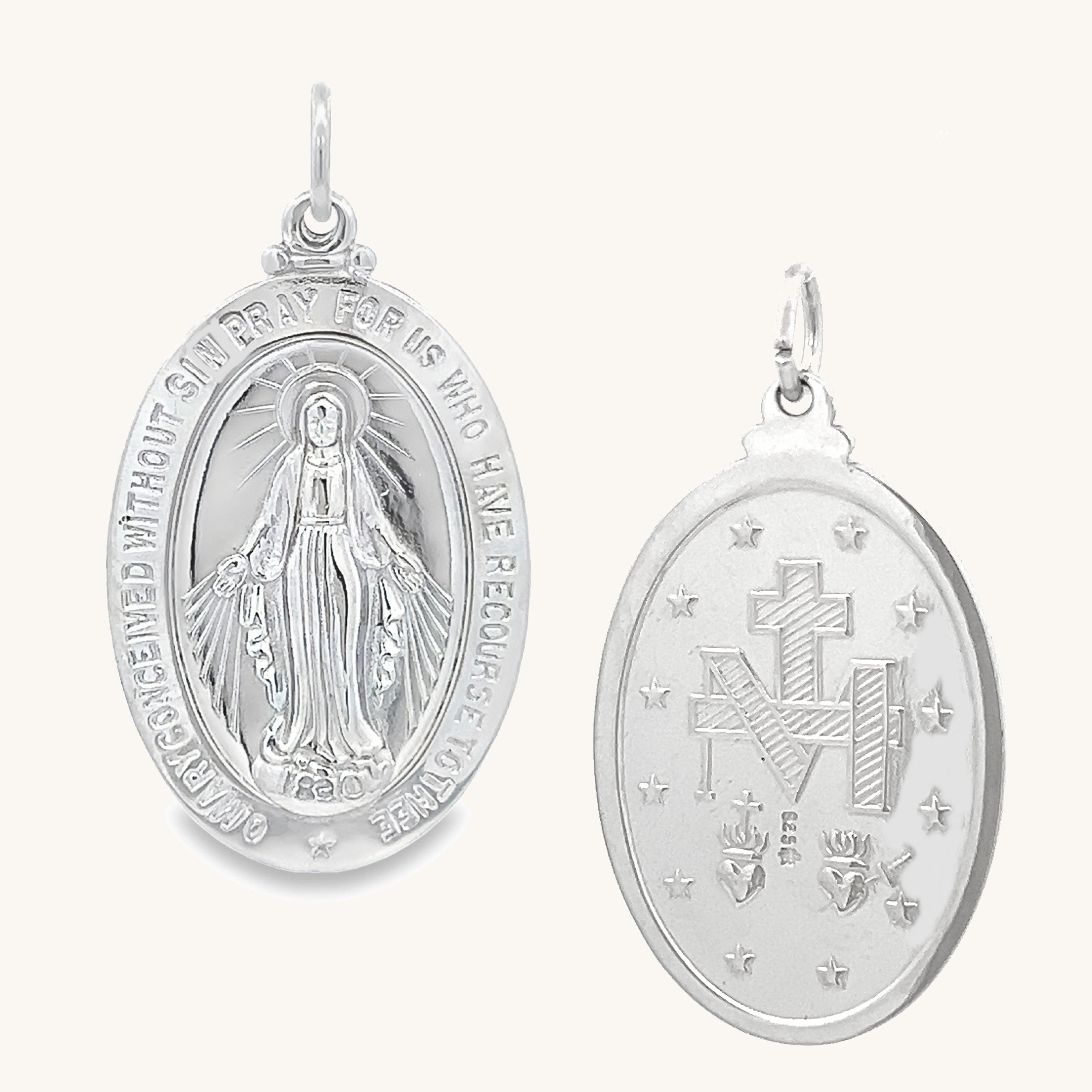 925 Bright Silver Miraculous Medal XL L M S XS