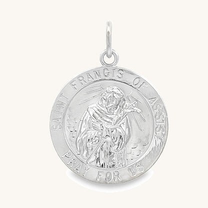 925 Bright Silver Saint Francis of Assisi Medal L