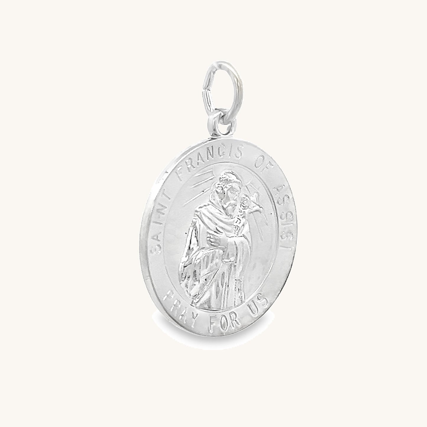 925 Bright Silver Saint Francis of Assisi Medal L M S