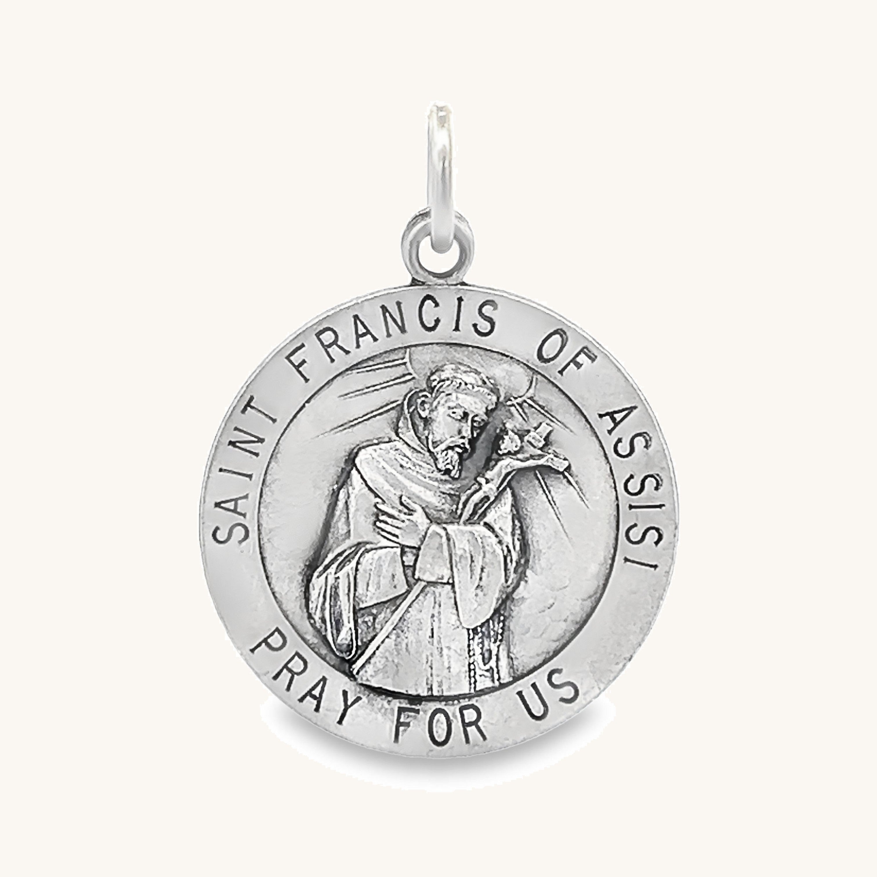 925 Antiqued Silver Saint Francis of Assisi Medal L