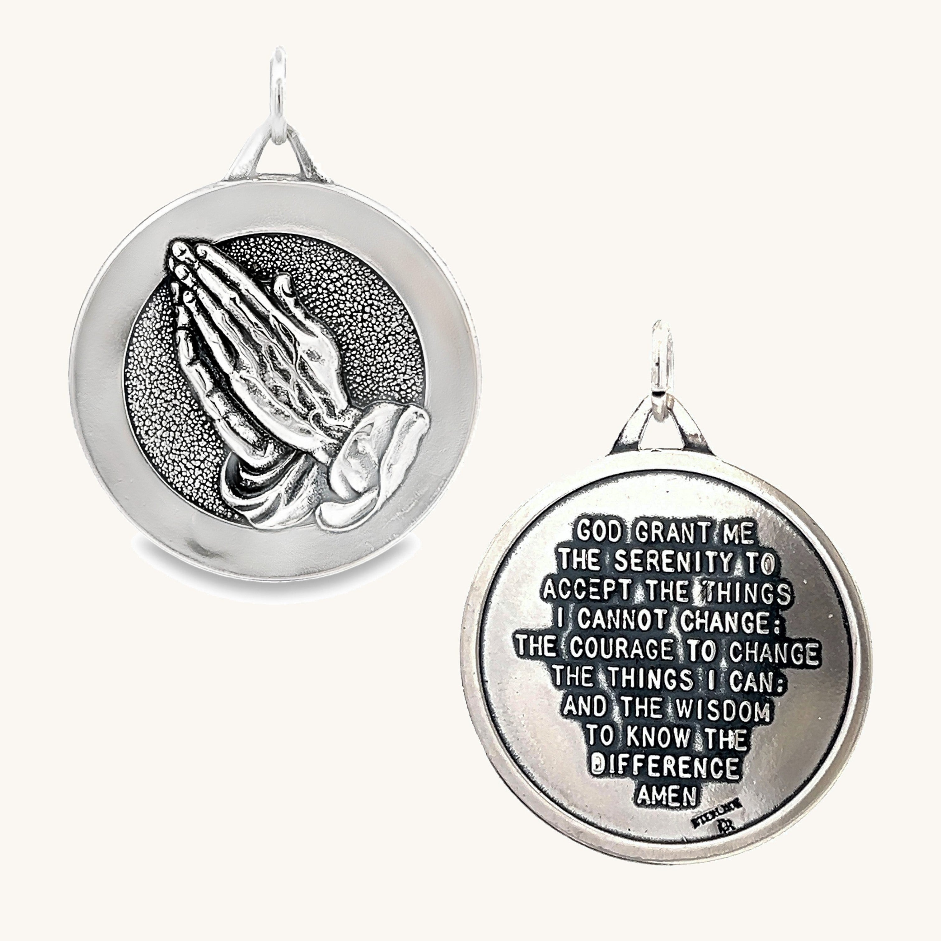 925 Antiqued Silver Praying Hands Medal XXL XL