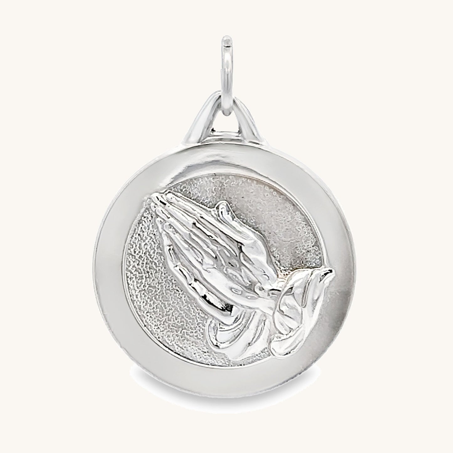 925 Bright Silver Praying Hands Medal XXL