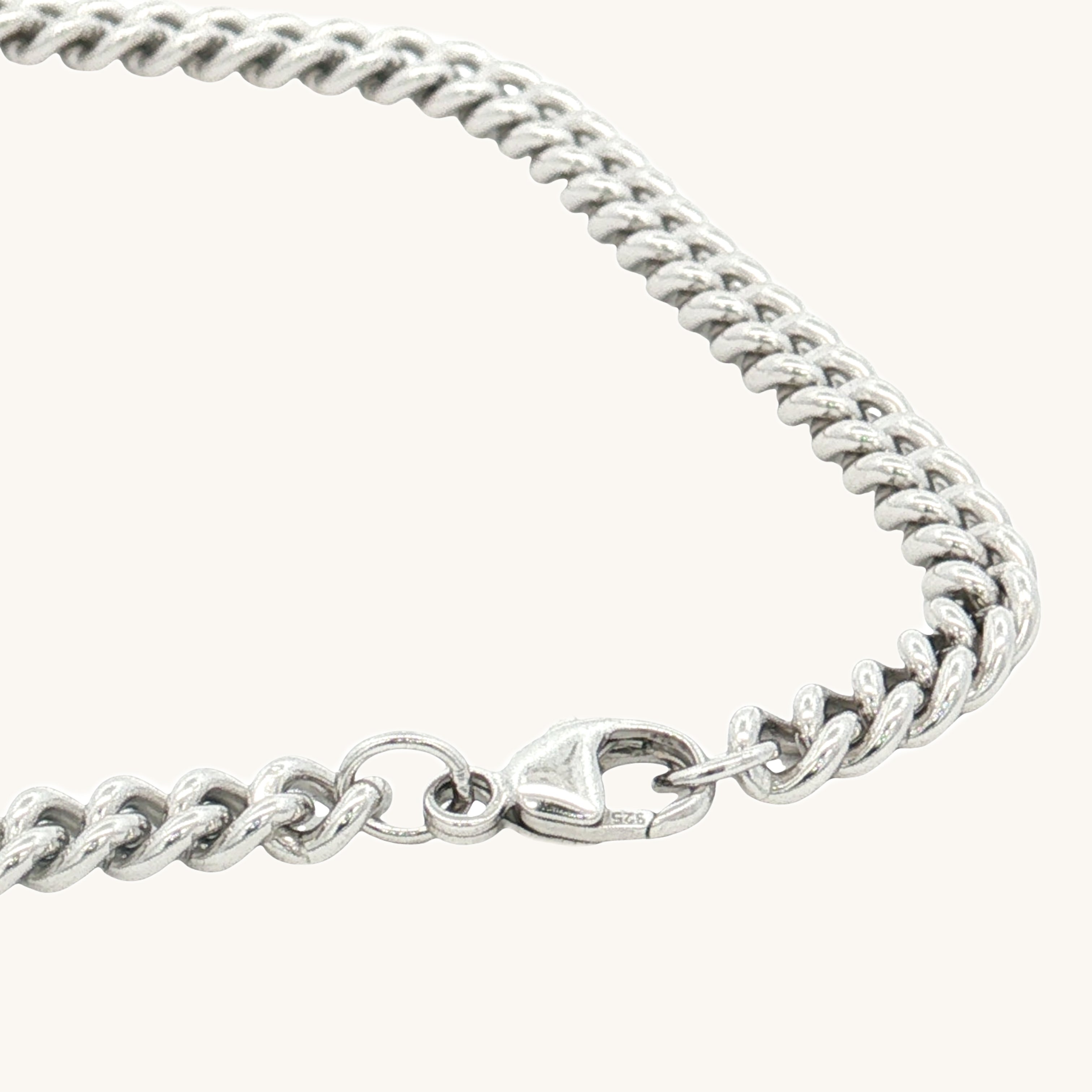 Bright Silver 925 SS Solid 925 Sterling Silver 4mm Curb Chain 20 inch 22 inch 24 inch lobster clasp image