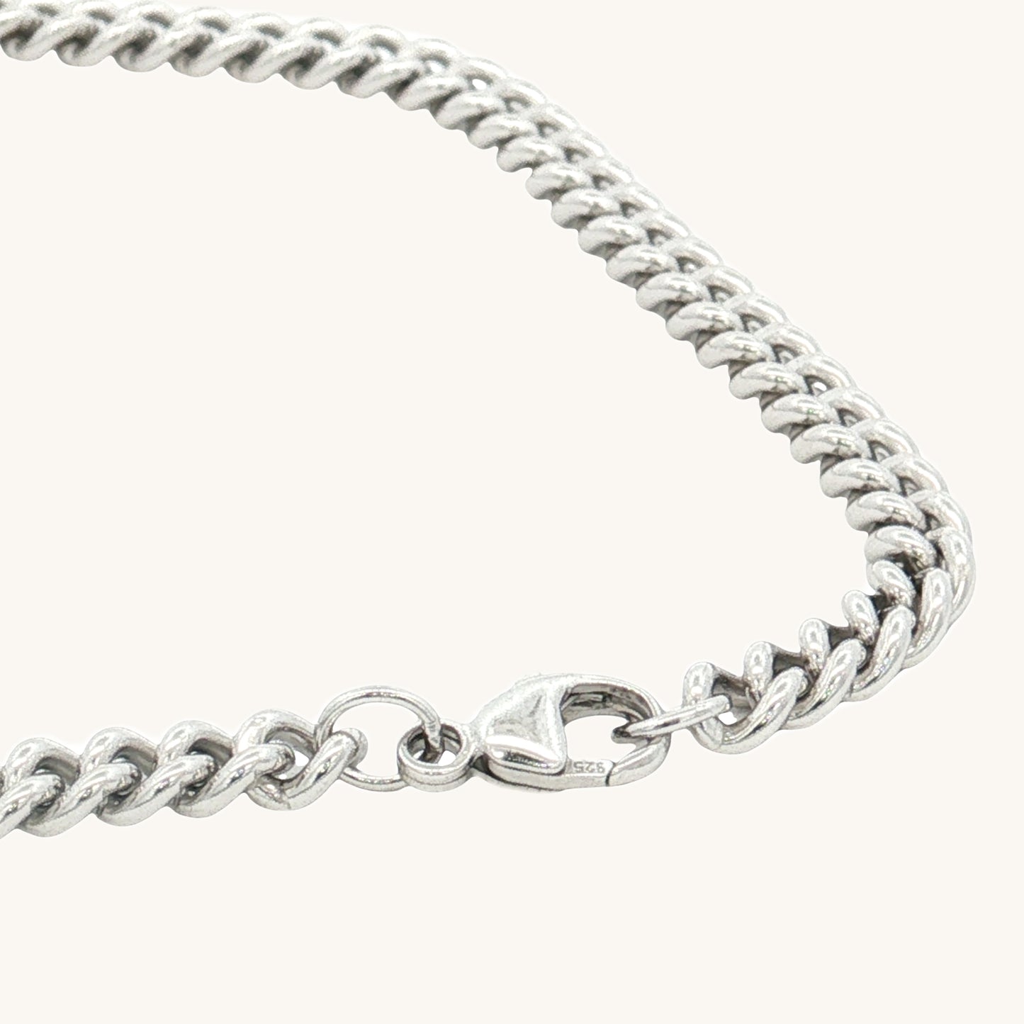 Bright Silver 925 SS Solid 925 Sterling Silver 4mm Curb Chain 20 inch 22 inch 24 inch lobster clasp image