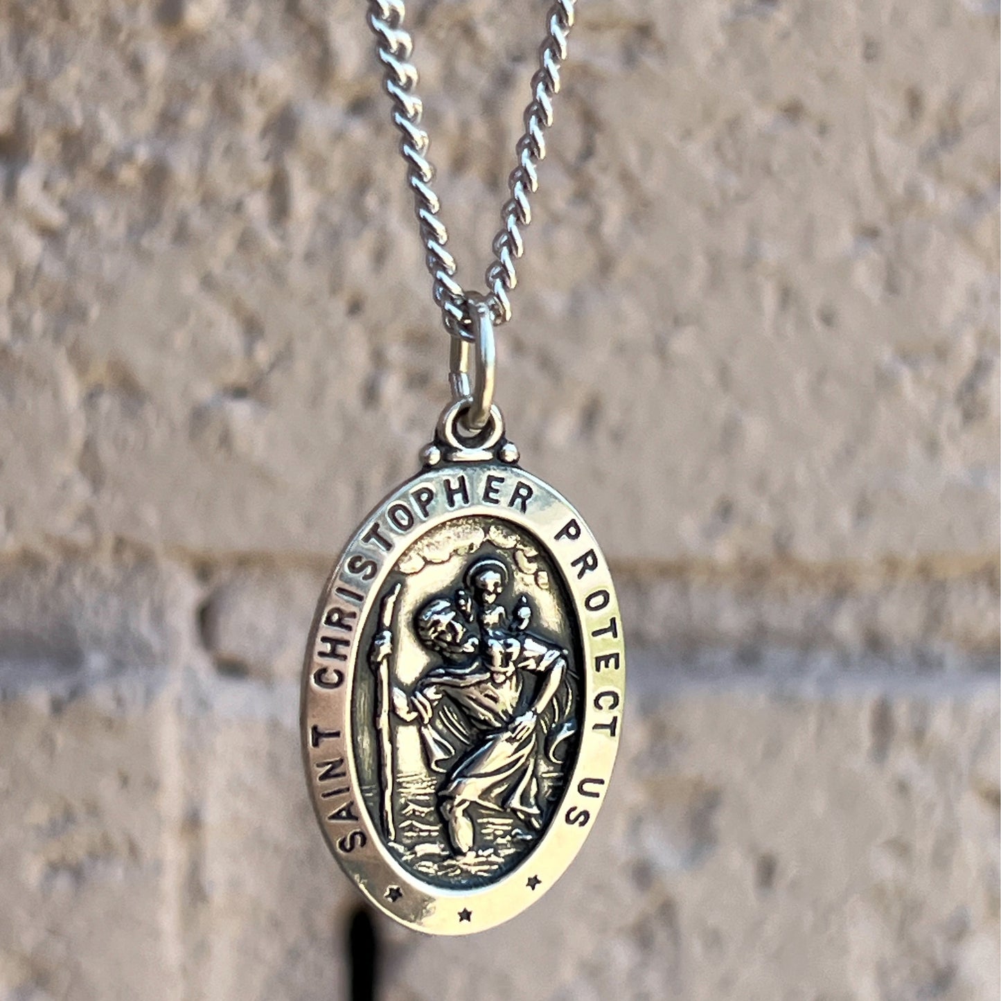 925 Antiqued Silver Saint Christopher Medal XL L M S Lifestyle