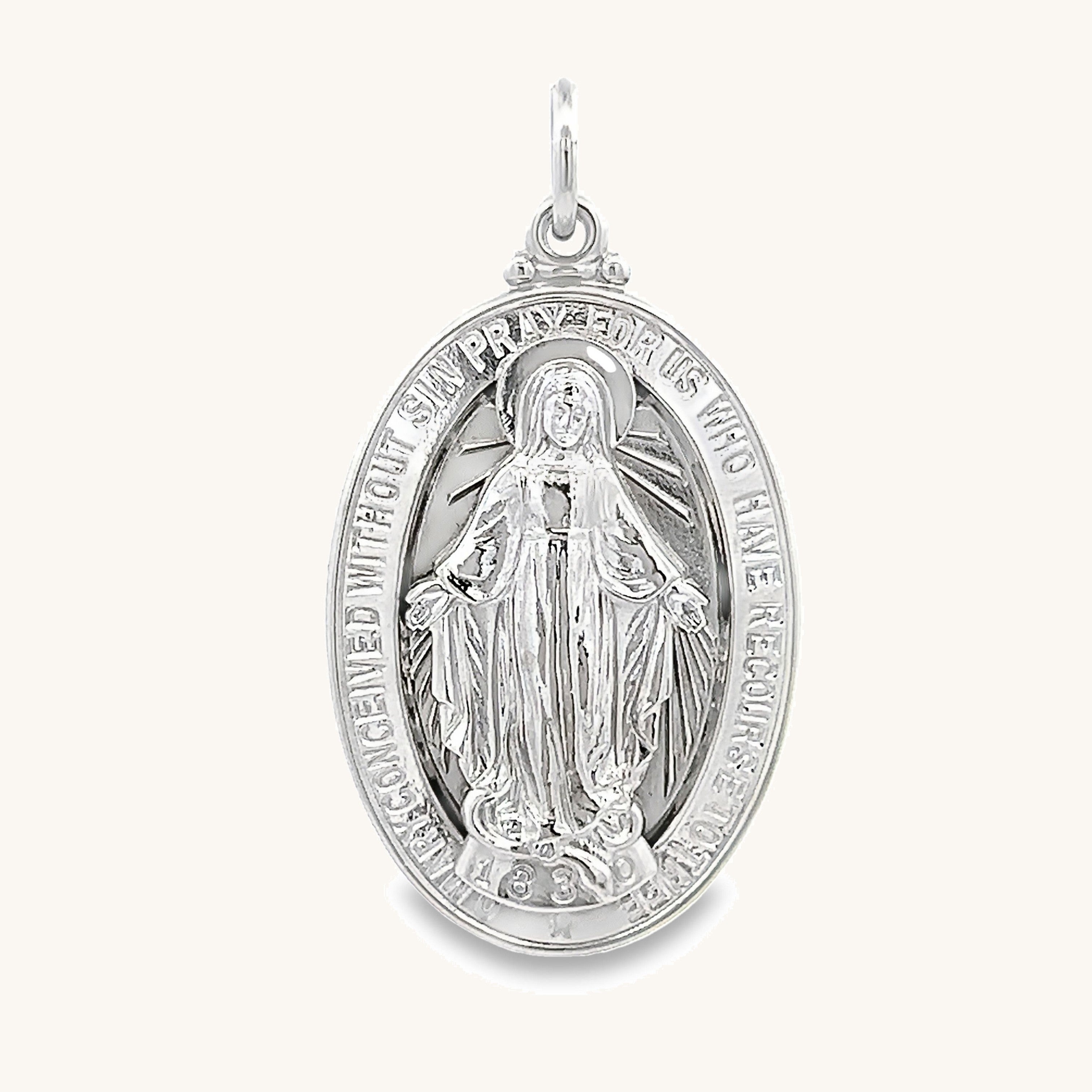 925 Bright Silver Miraculous Raised Figure Medal L