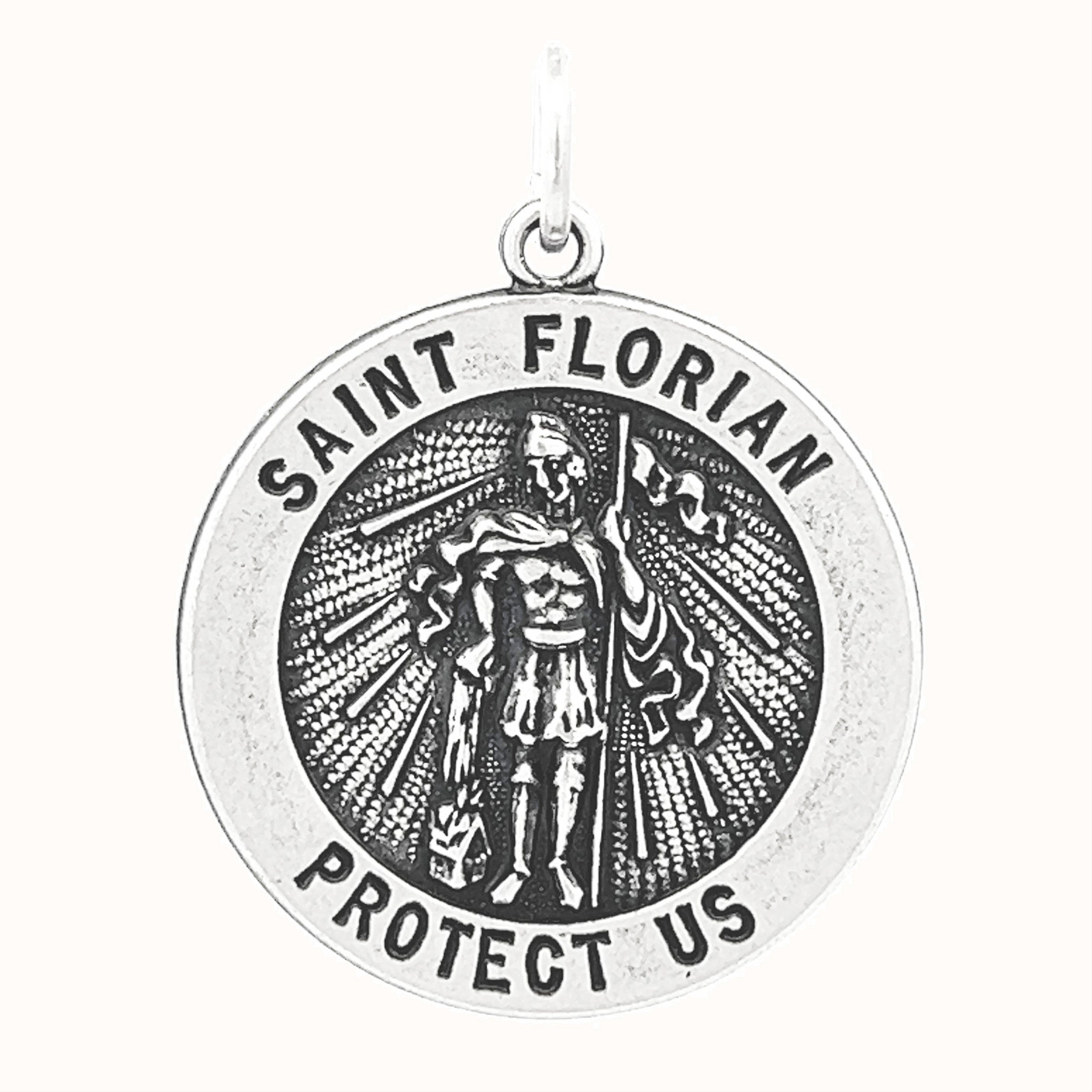 925 Antiqued Silver Saint Florian Medal XL