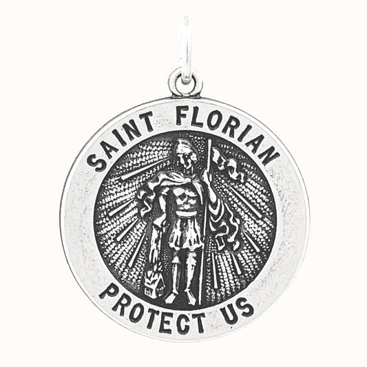 925 Antiqued Silver Saint Florian Medal XL