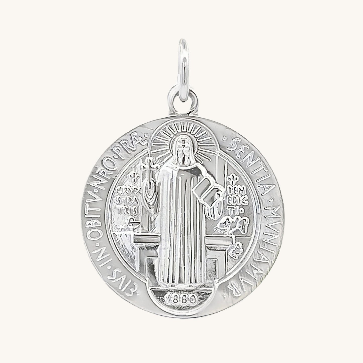 925 Bright Silver Saint Benedict Medal L