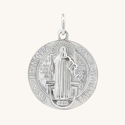 925 Bright Silver Saint Benedict Medal L