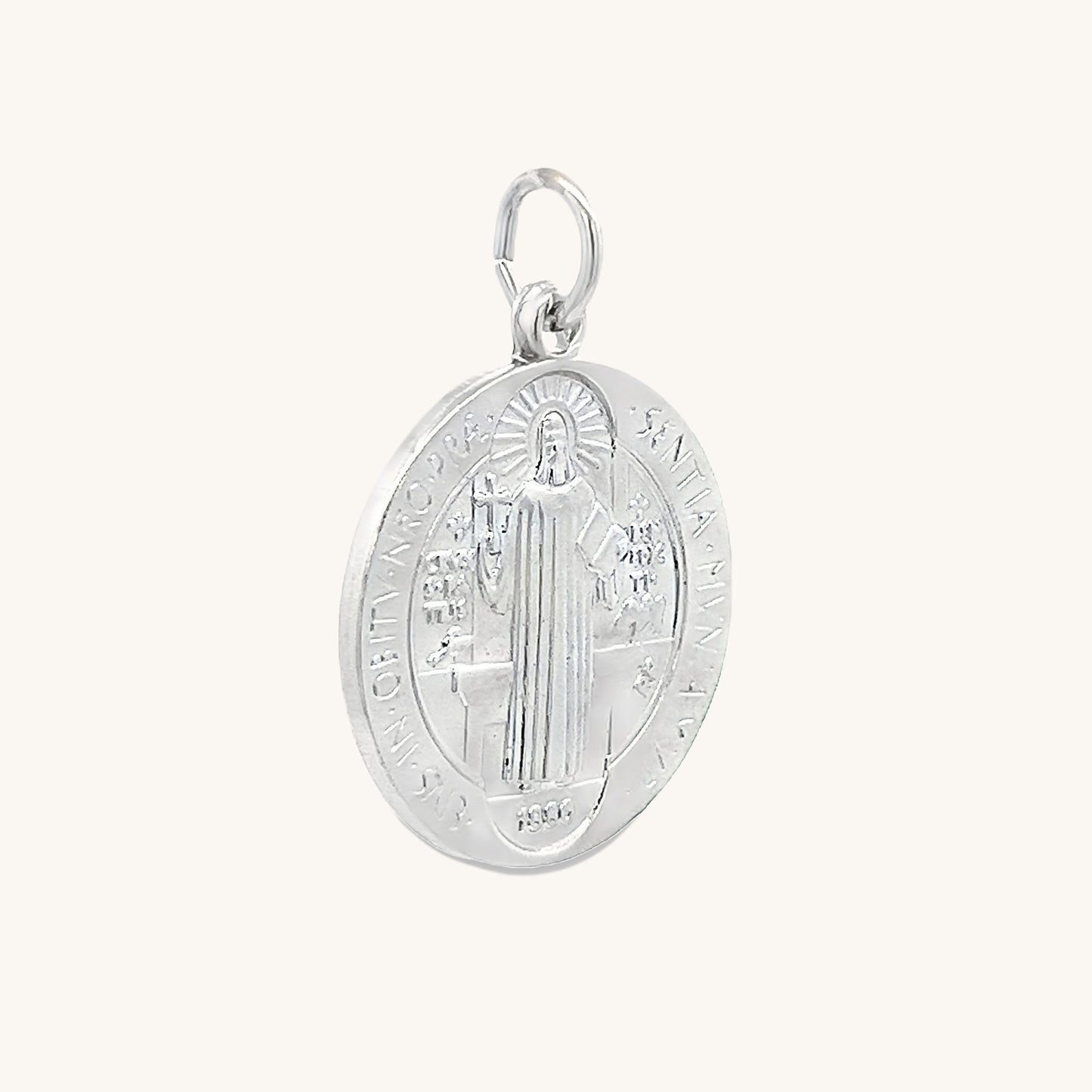 925 Bright Silver Saint Benedict Medal L M