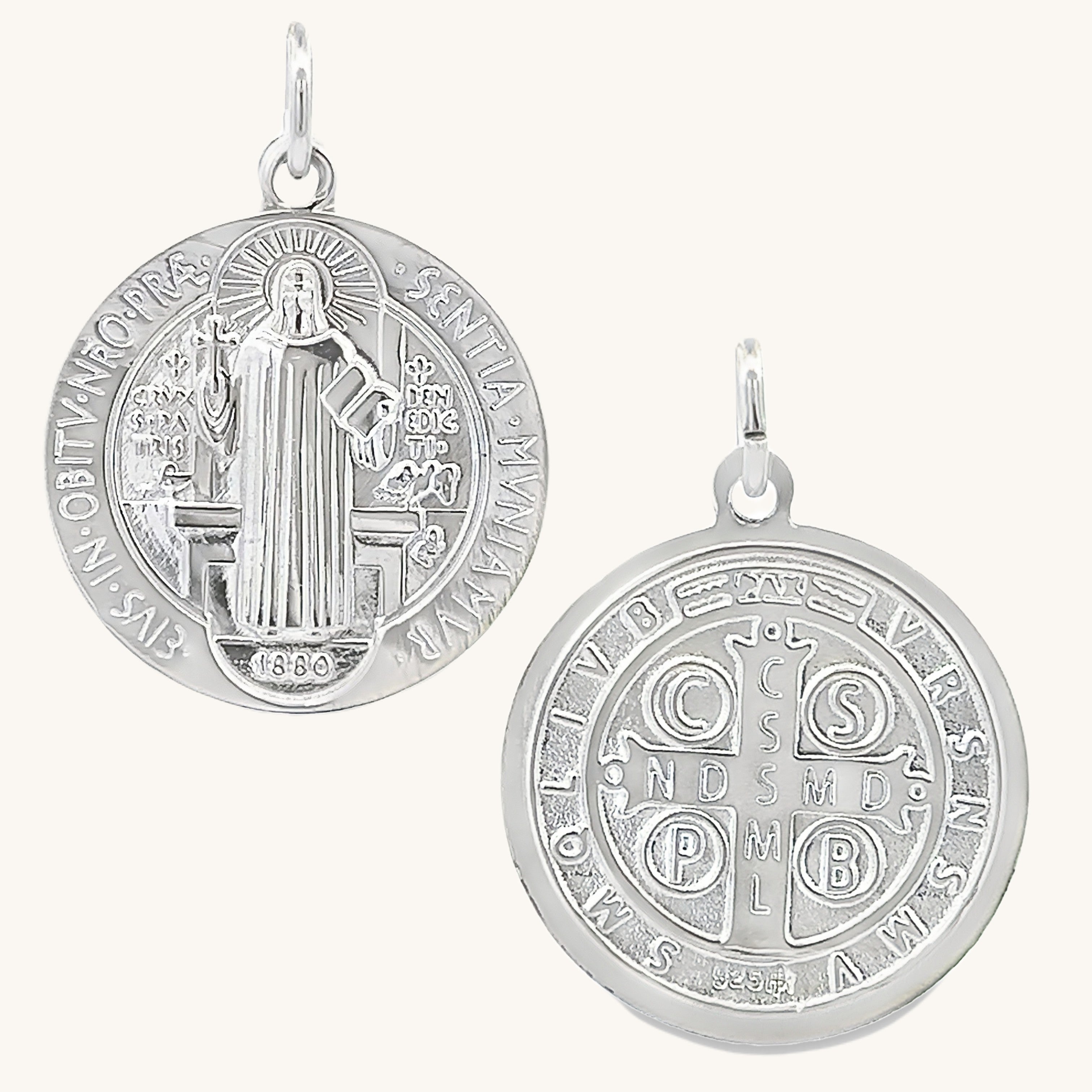 925 Bright Silver Saint Benedict Medal L M