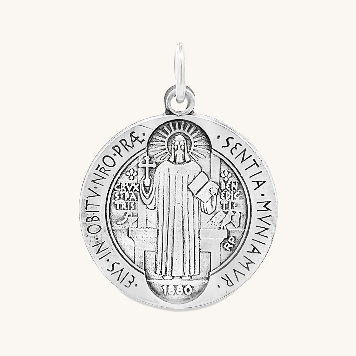 925 Antique Silver Saint Benedict Medal L