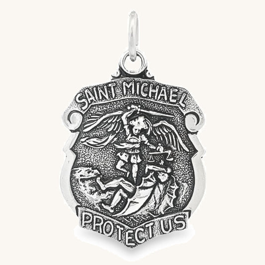 925 Antiqued Silver Saint Michael Badge L
