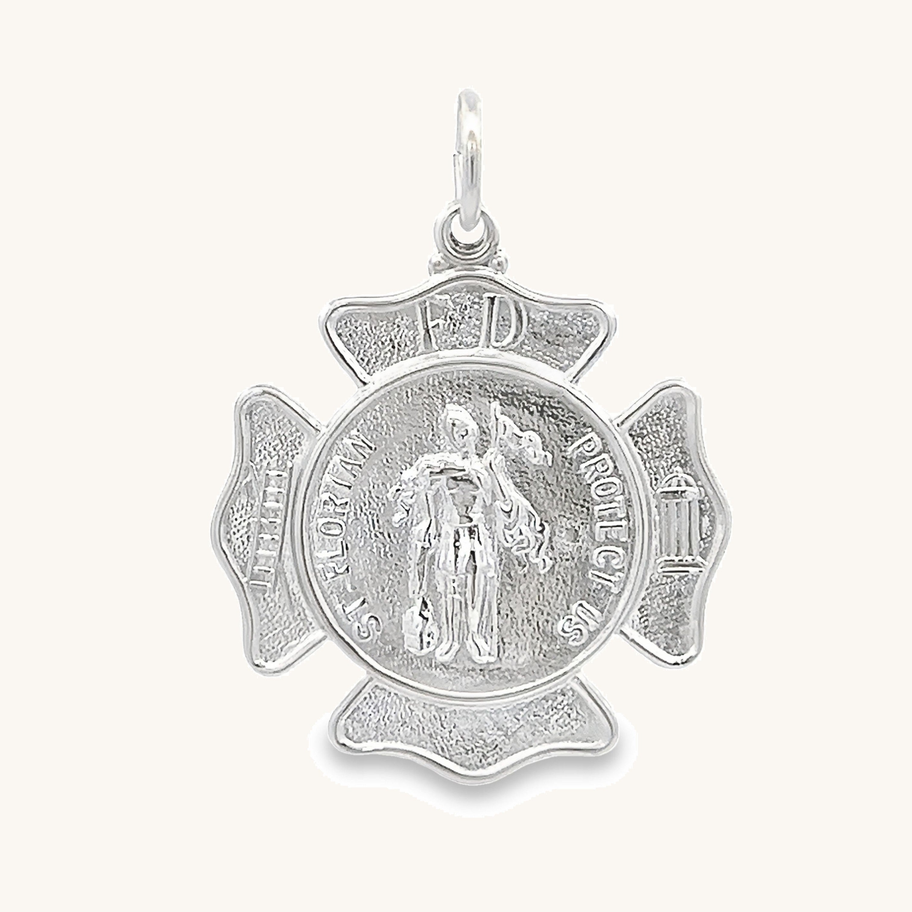 925 Bright Silver L Saint Florian Medal