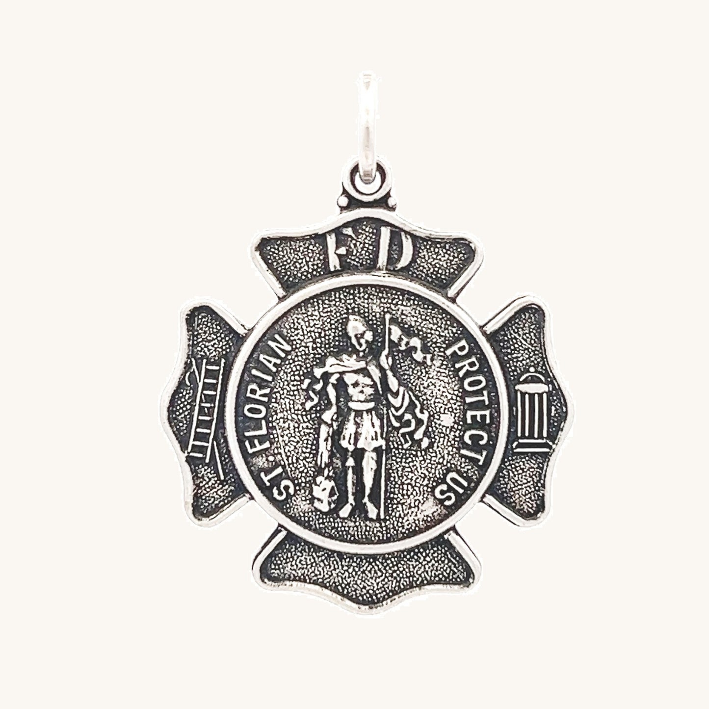 925 Antiqued Silver L Saint Florian Medal