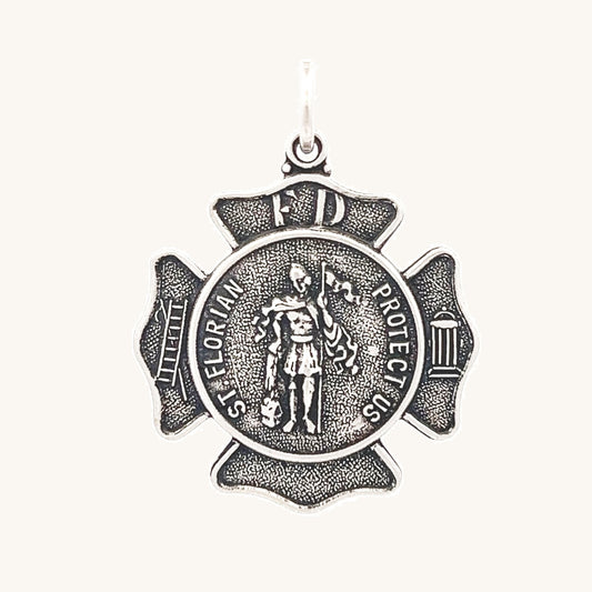 925 Antiqued Silver L Saint Florian Medal