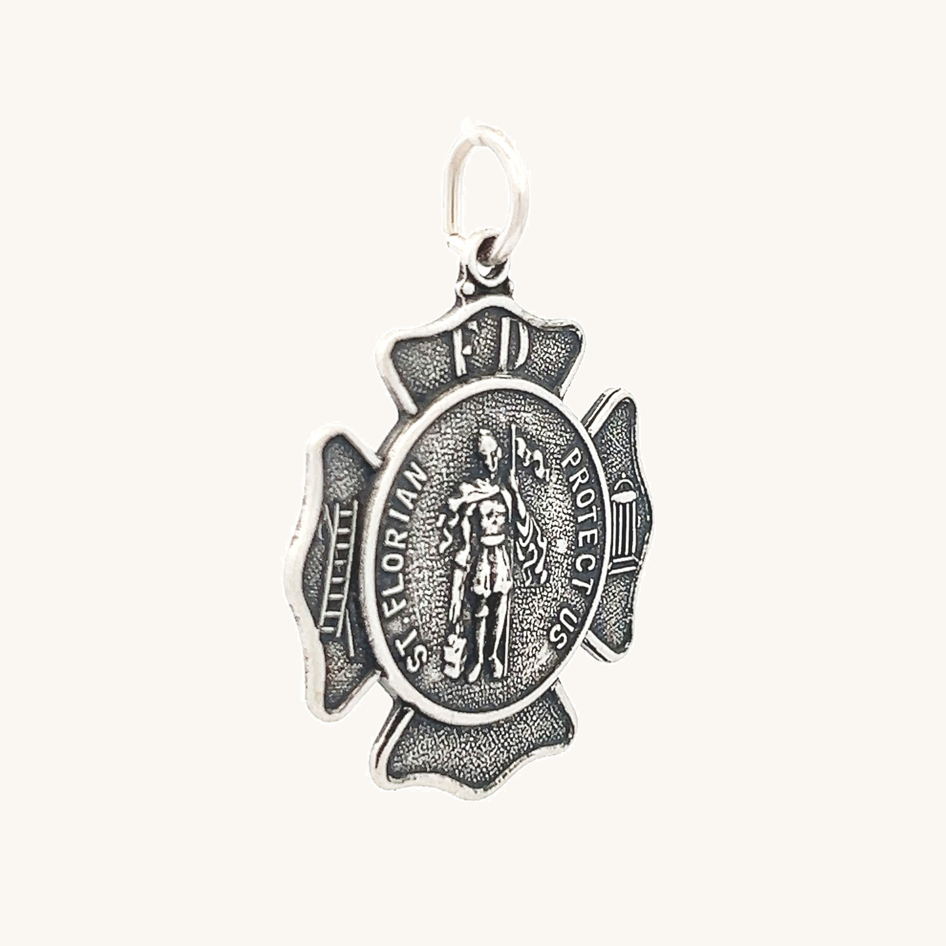 925 Antiqued Silver L S Saint Florian Medal