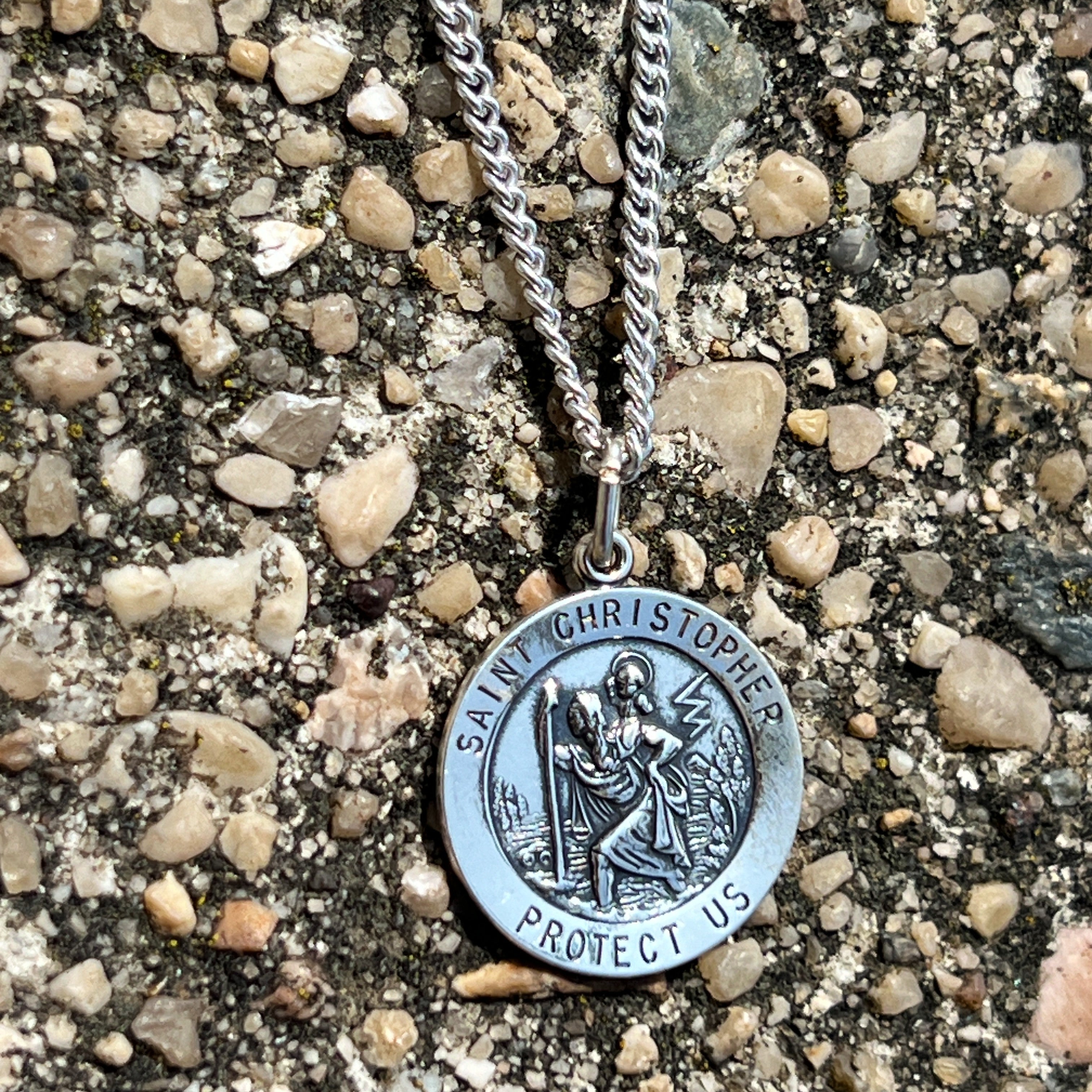 925 Antiqued Silver Saint Christopher Medal XL L M Lifestyle