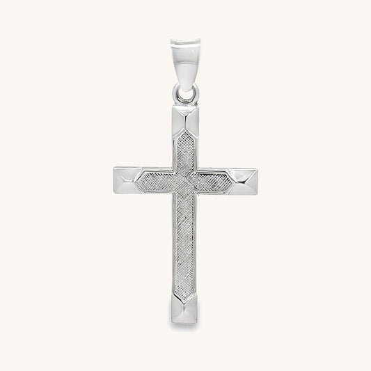 925 Bright Silver Textured Cross L