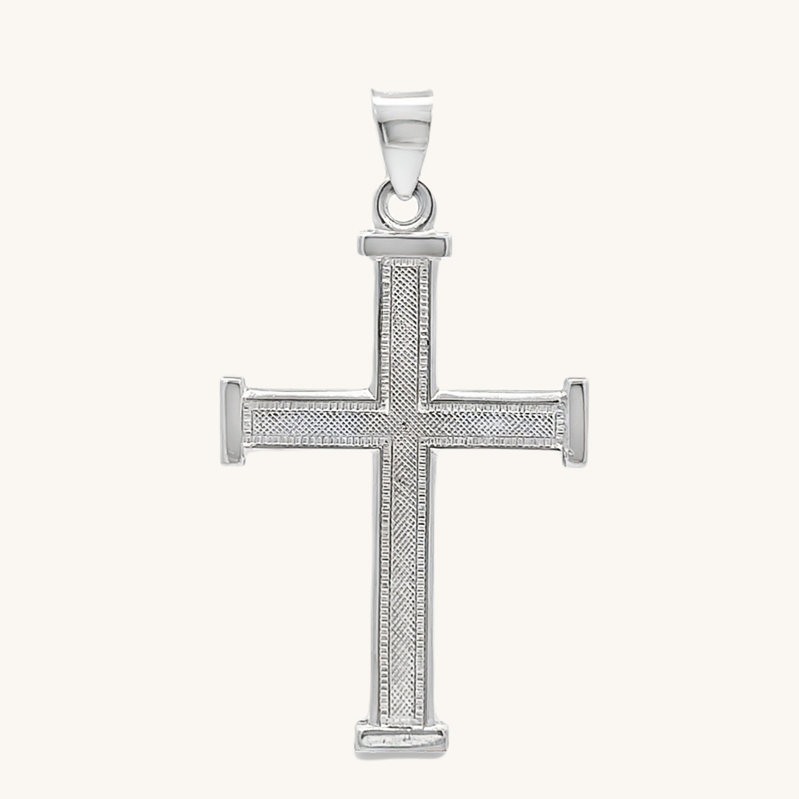 925 Bright Silver Textured Cross L