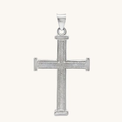 925 Bright Silver Textured Cross L