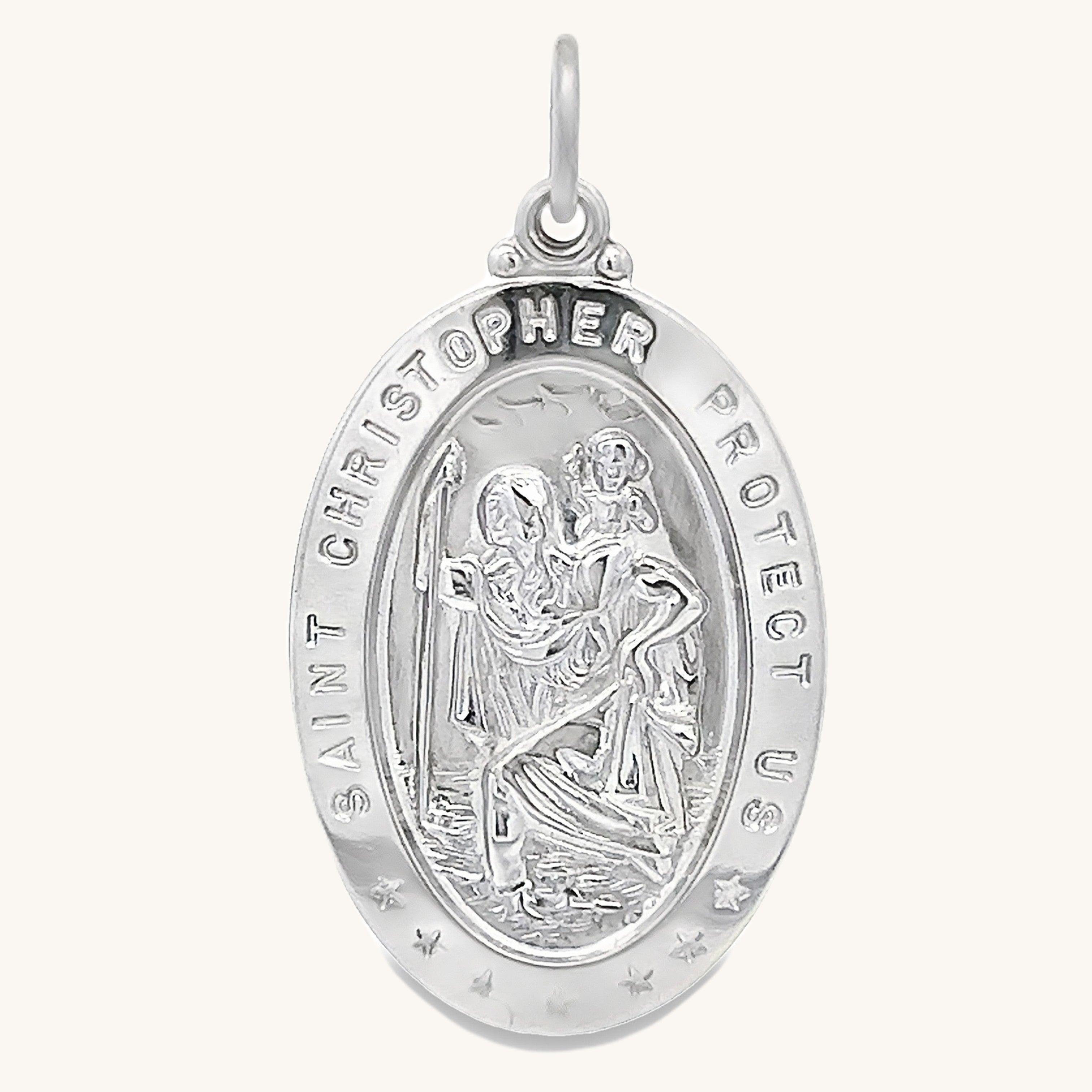 925 Bright Silver Saint Christopher Medal XL