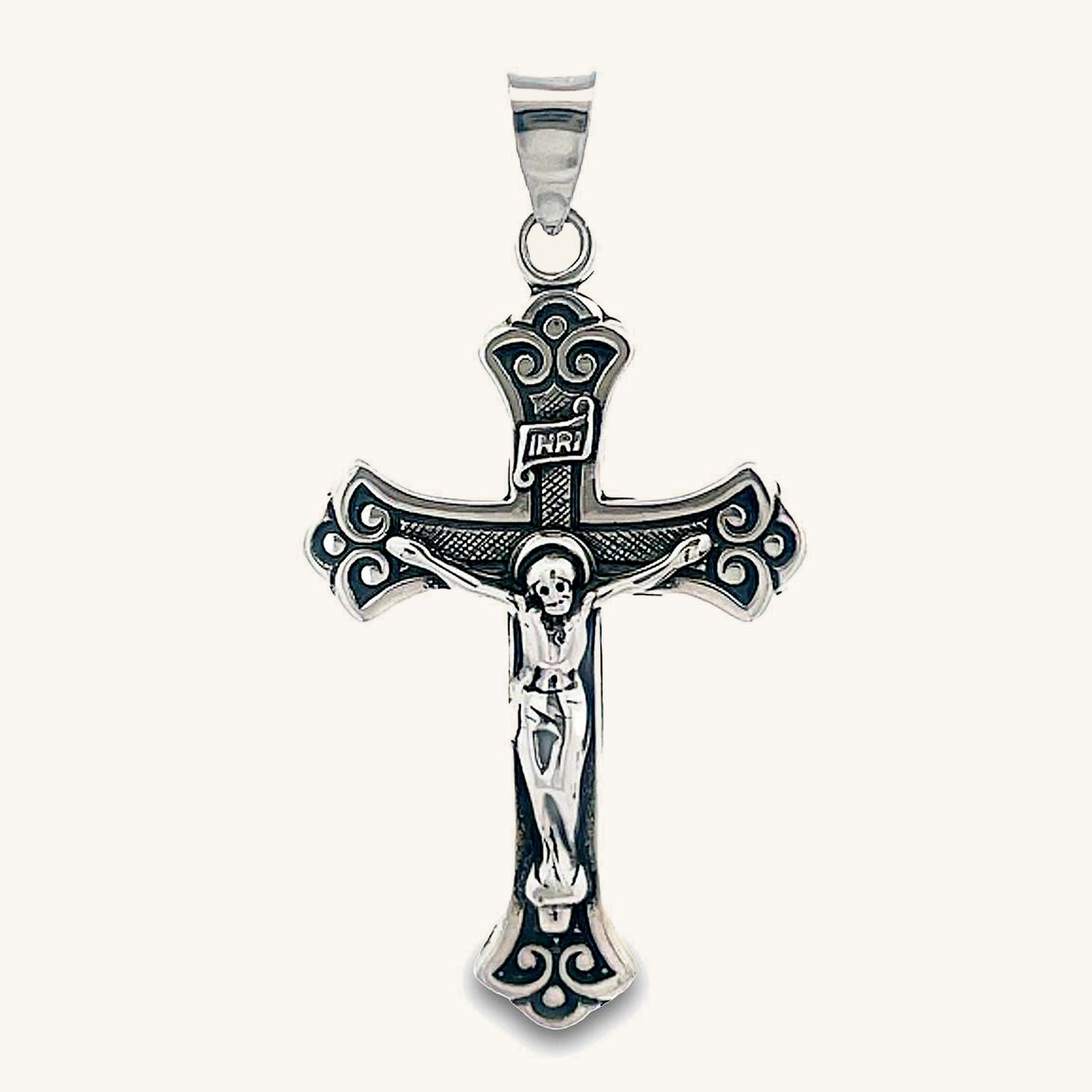 925 Antiqued Silver Design Crucifix XL
