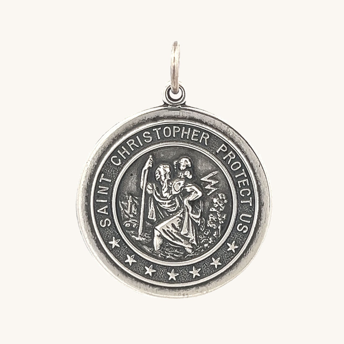 925 Saint Christopher Antiqued Silver L