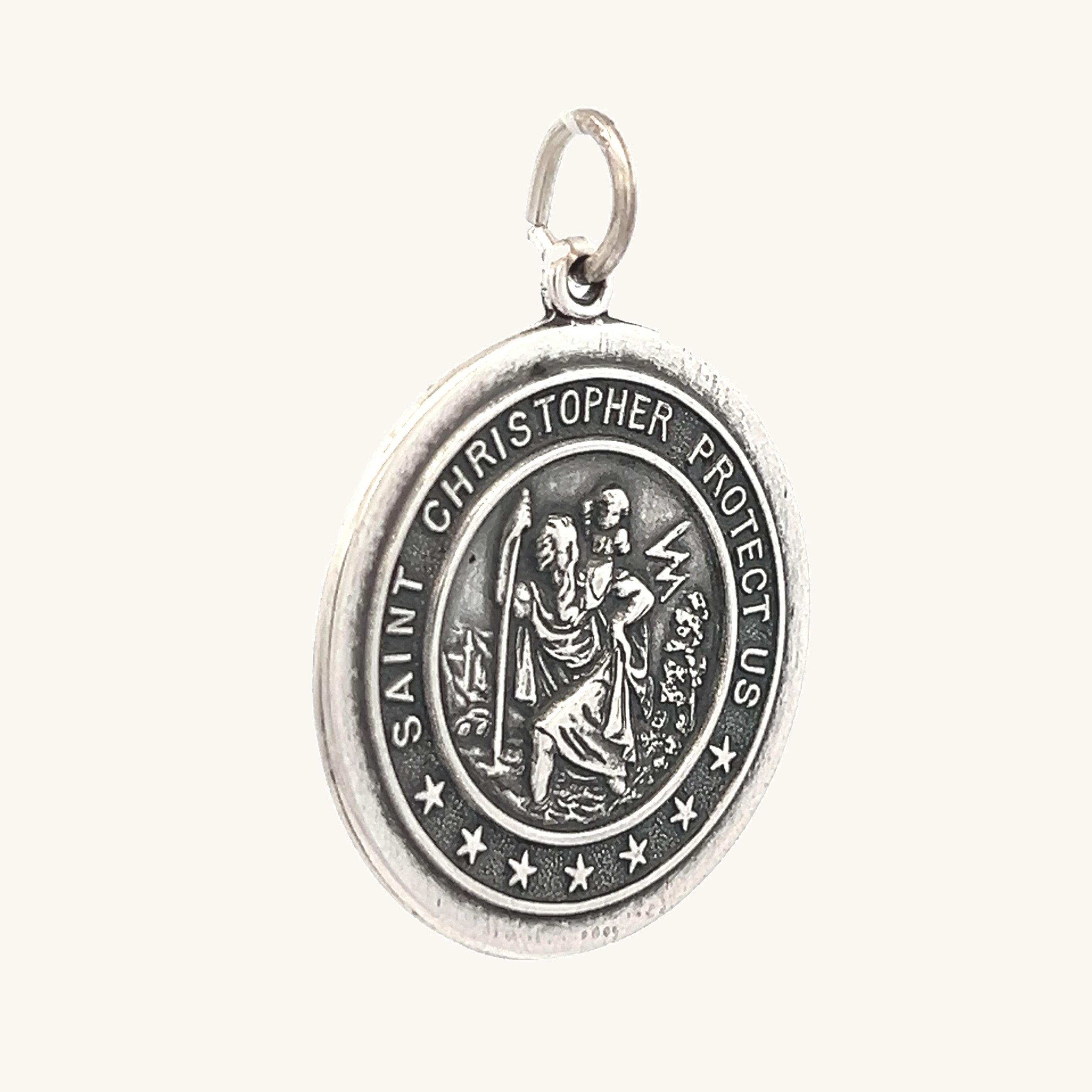 925 Saint Christopher Antiqued Silver L