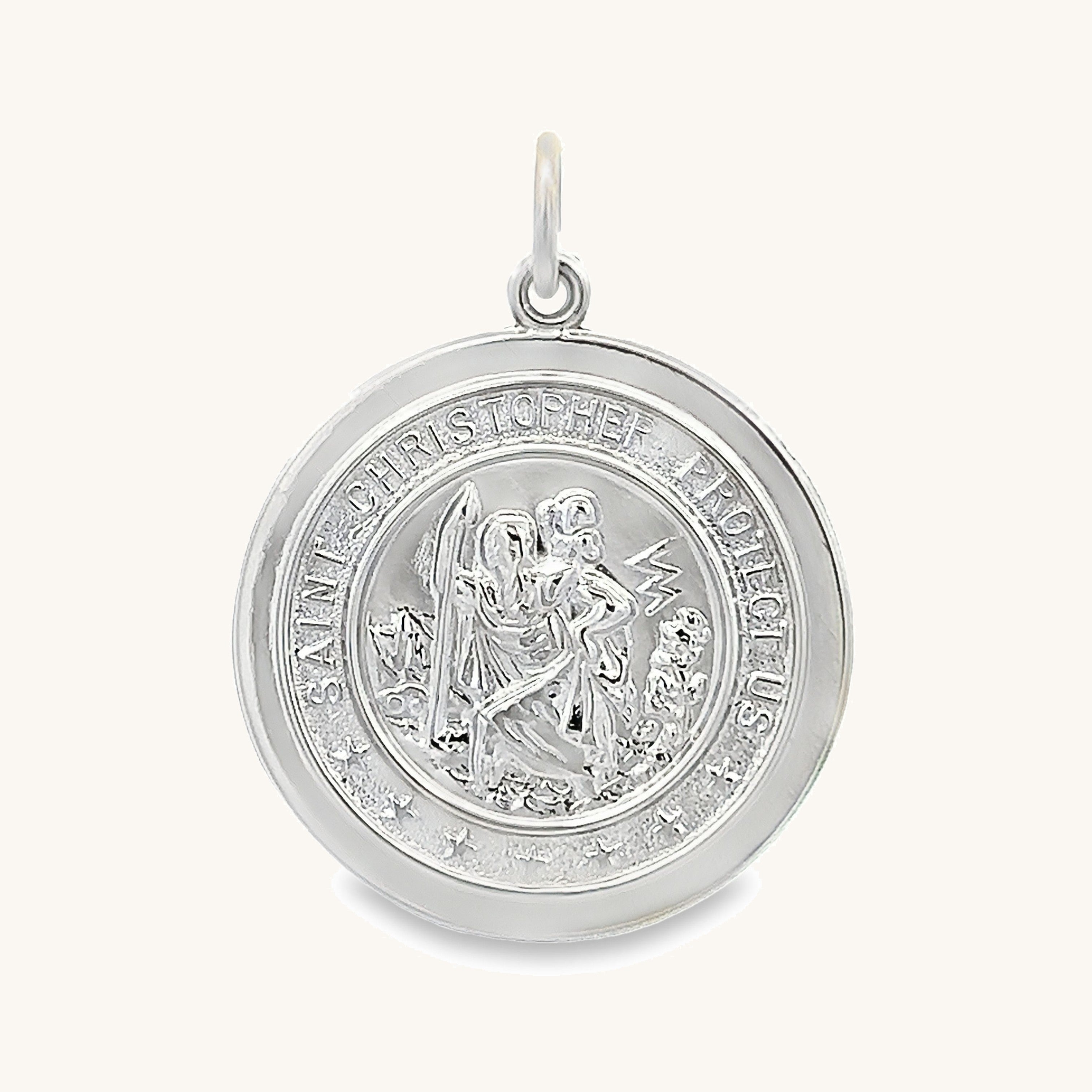 925 Bright Silver Saint Christopher Medal L