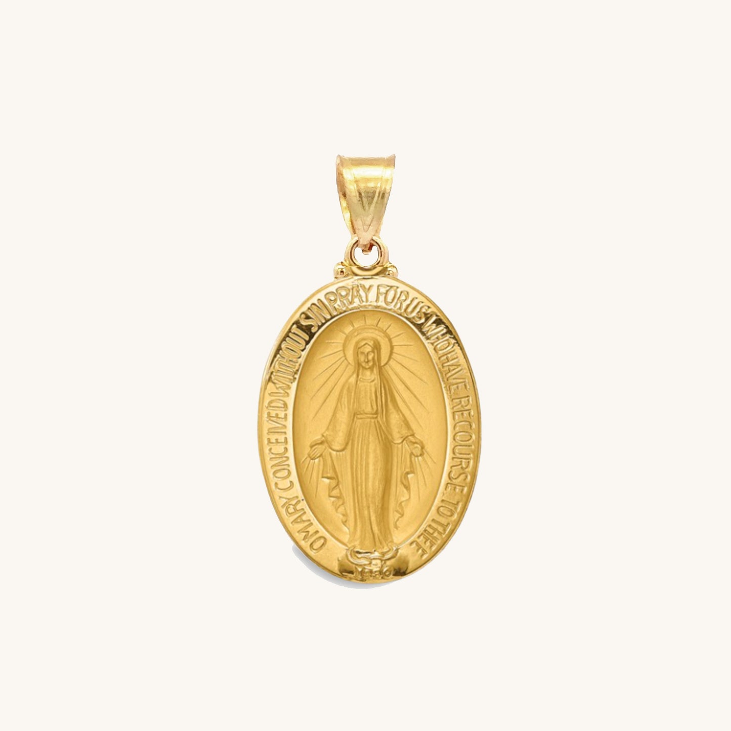 14K Yellow Gold Miraculous Medal Oval Pendant featuring the Virgin Mary – S