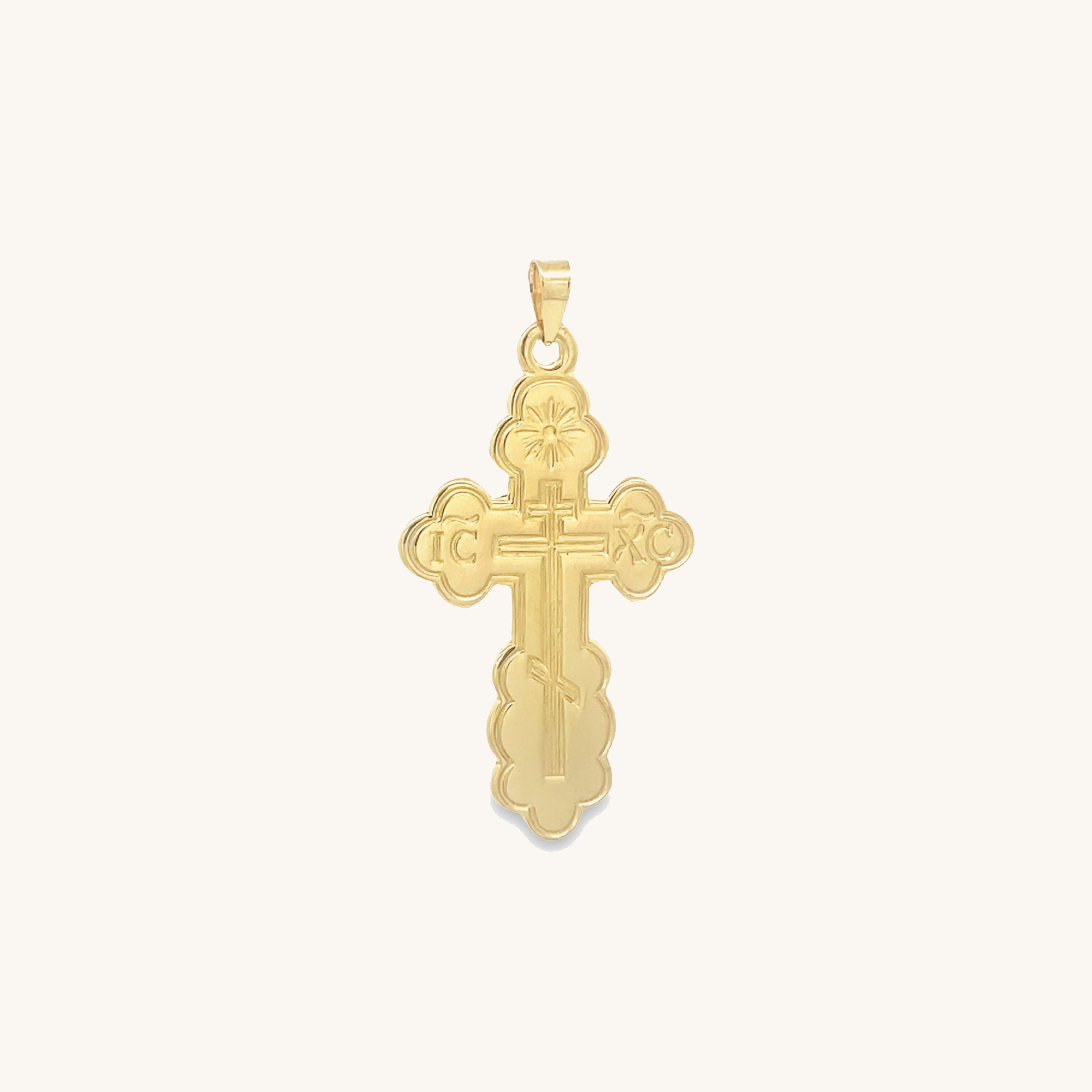 14K Yellow Gold Two Sided Orthodox Cross S