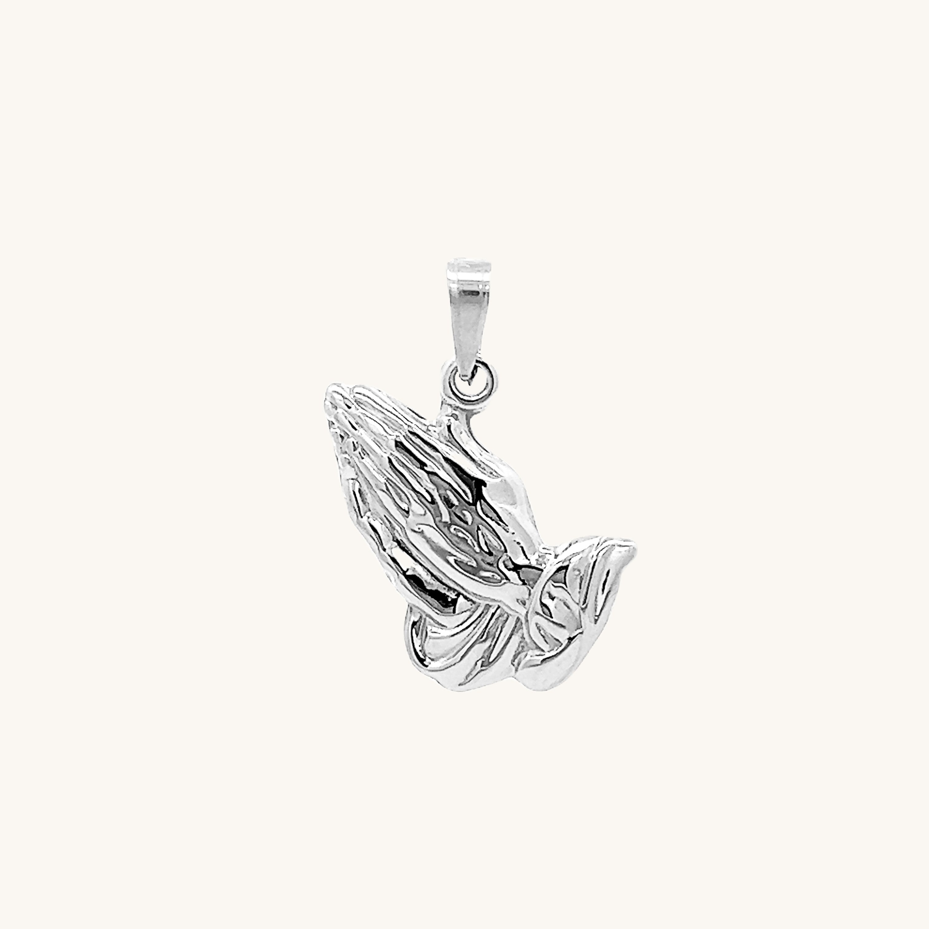 14K White Gold Praying Hands charm L 