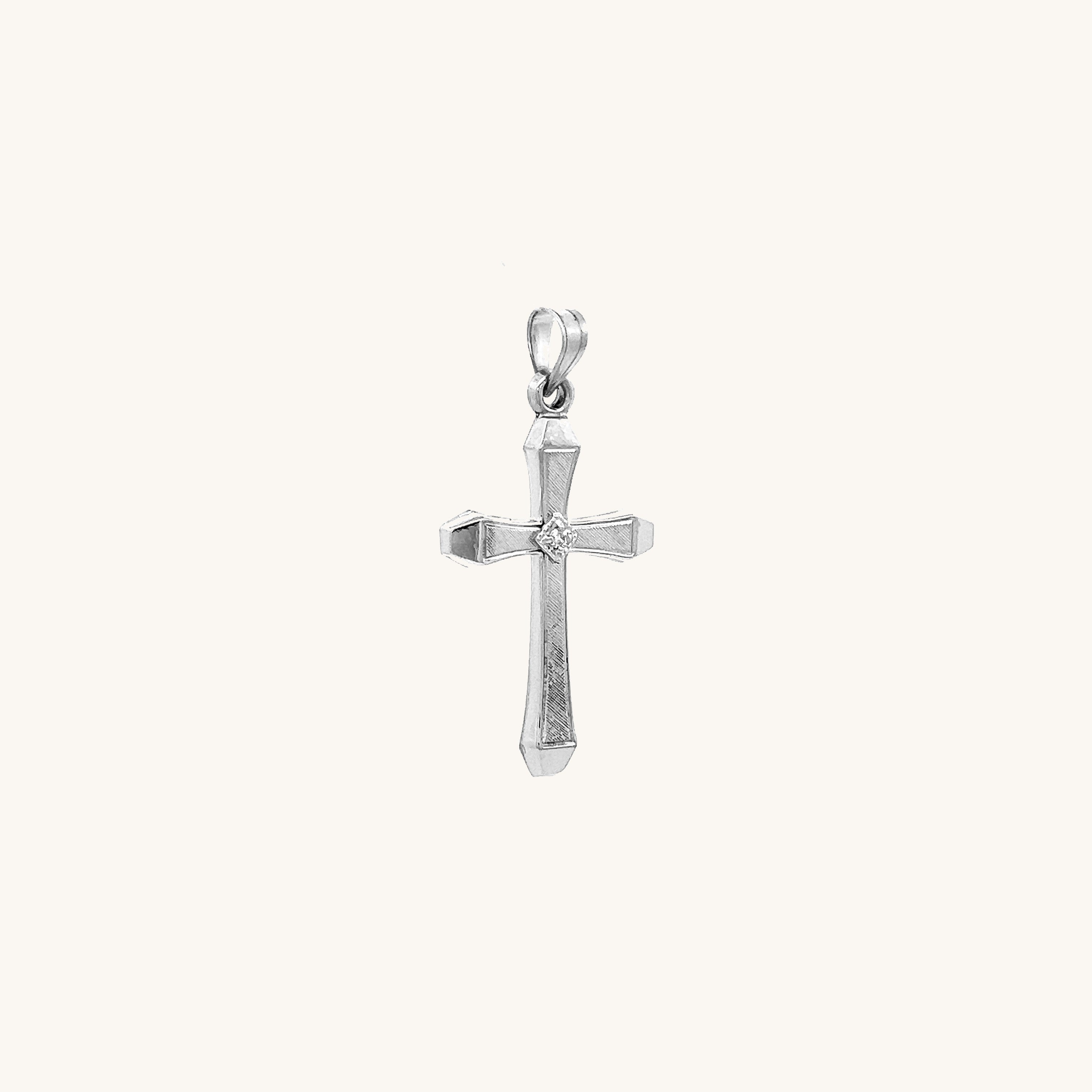 14K White Gold Diamond Cross XS