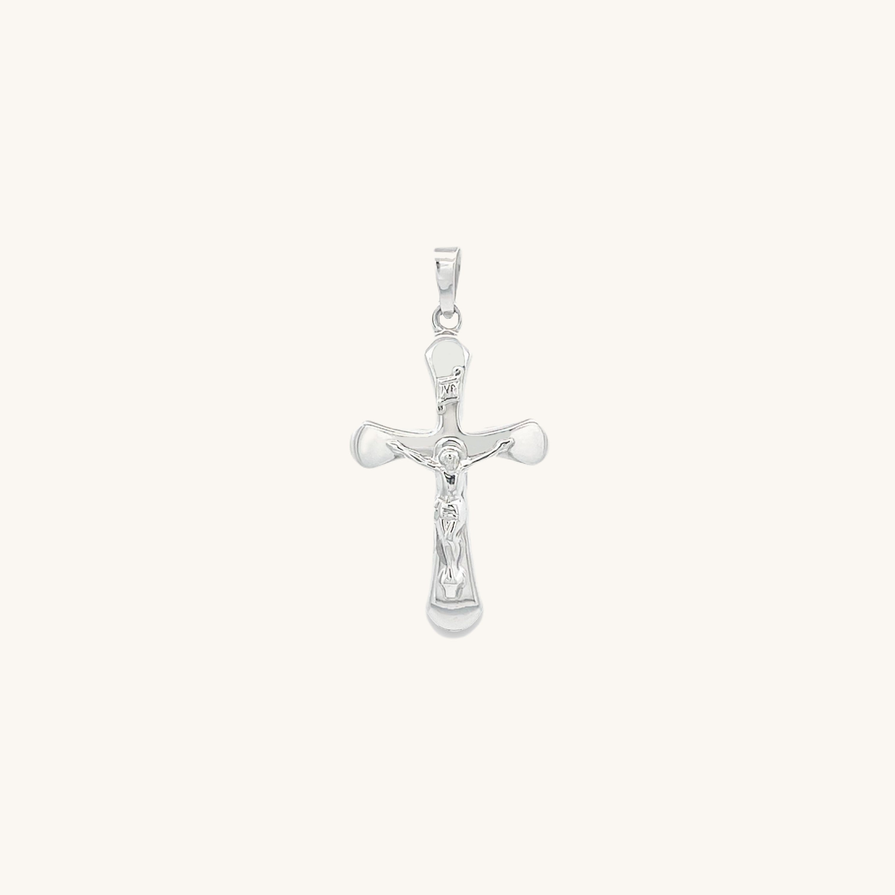 14K White Gold Rounded Crucifix XS