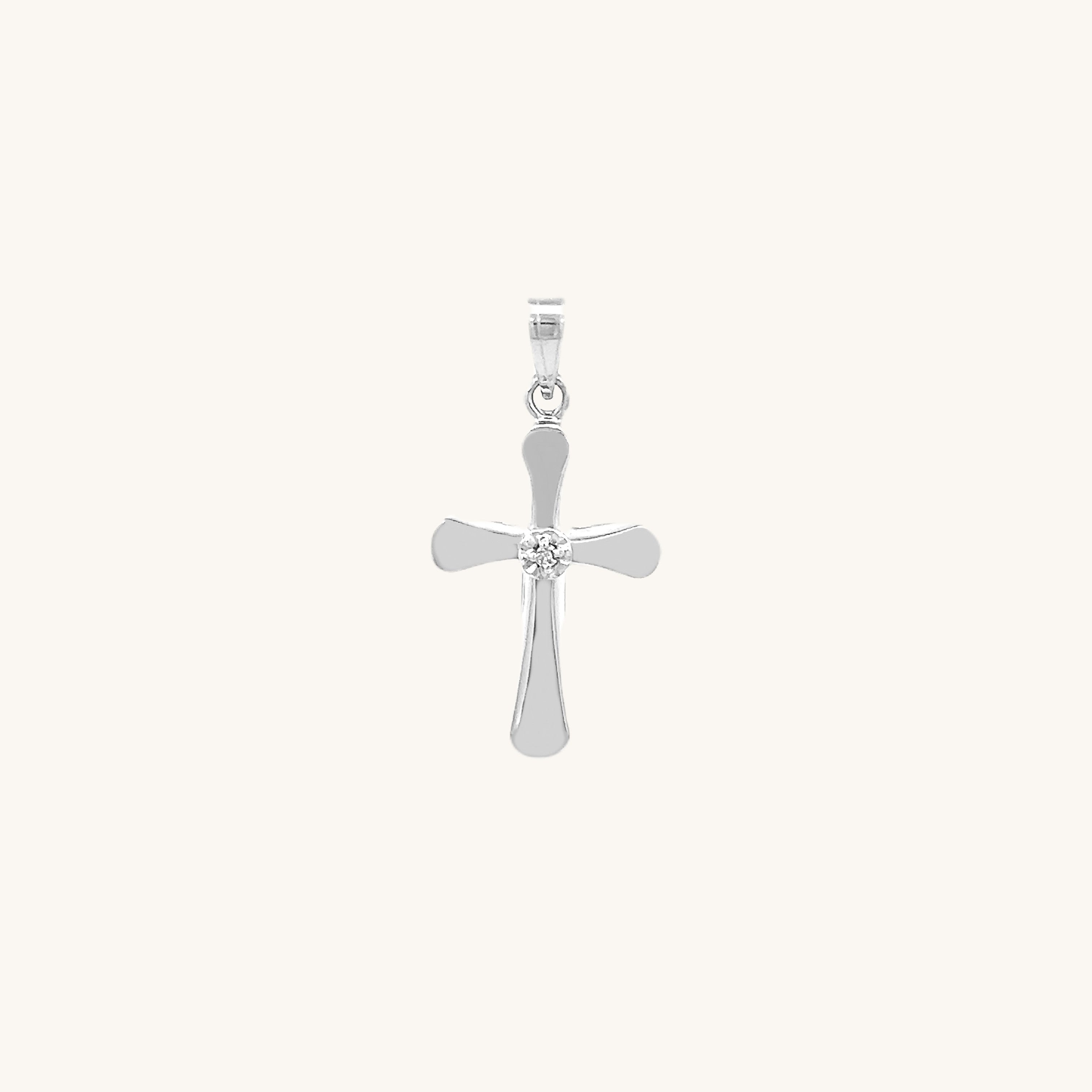 14K White Gold Diamond Cross XS