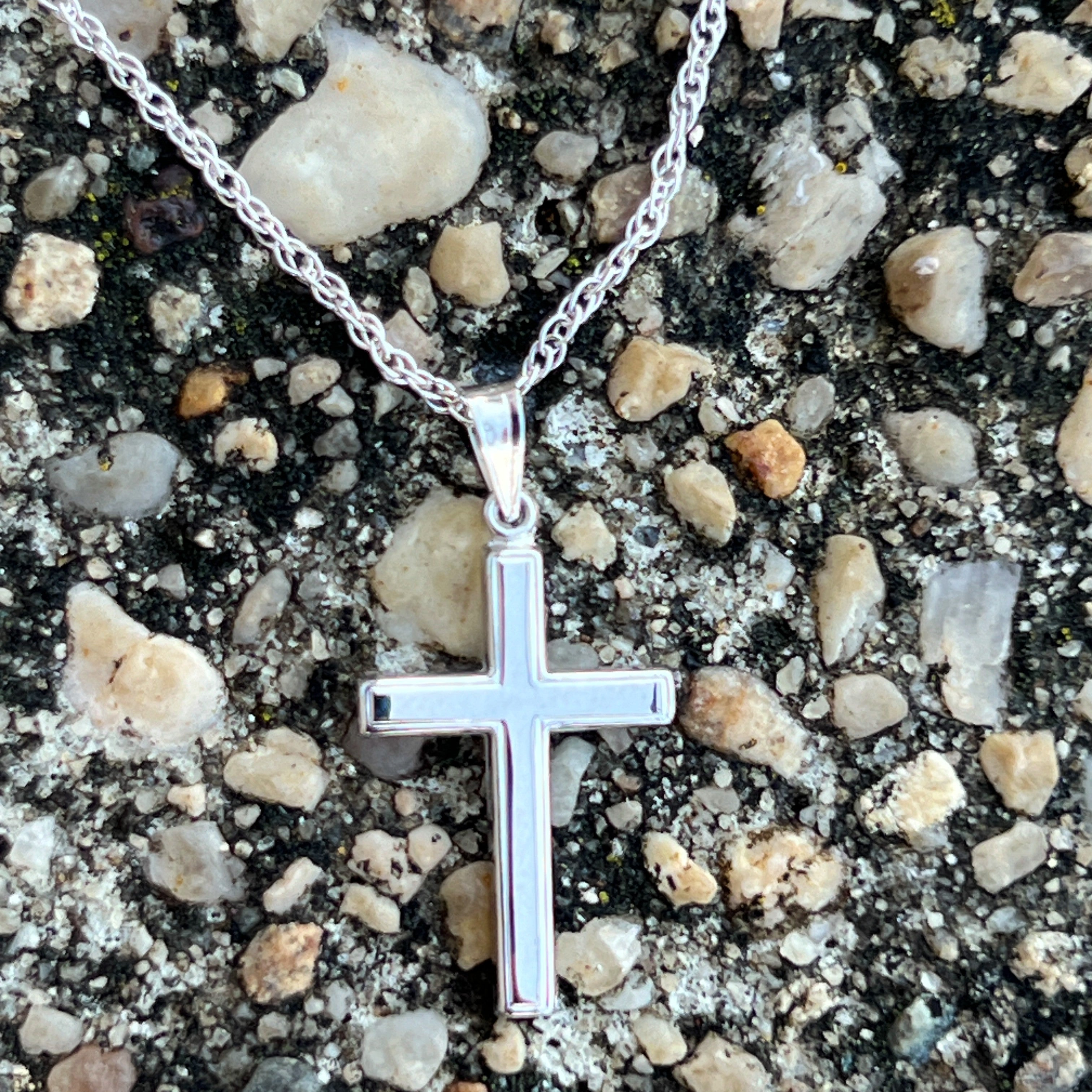 14K White Gold Plain Reversible Cross necklace pendant XXL XL L M S XS Lifestyle