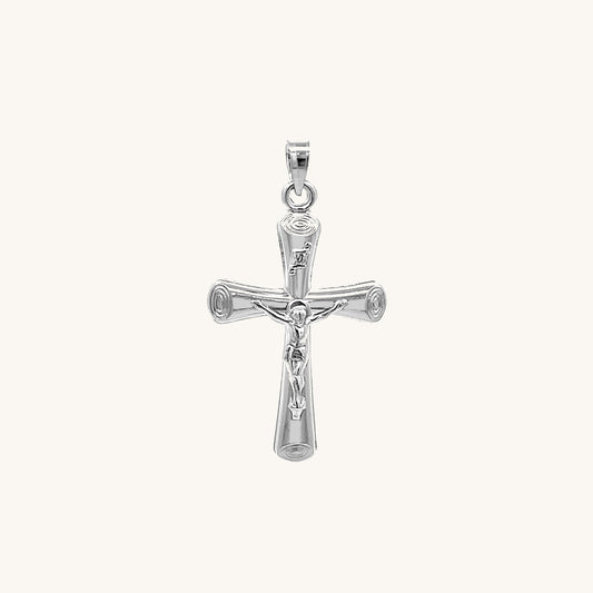 14K White Gold Circle Edge Crucifix S