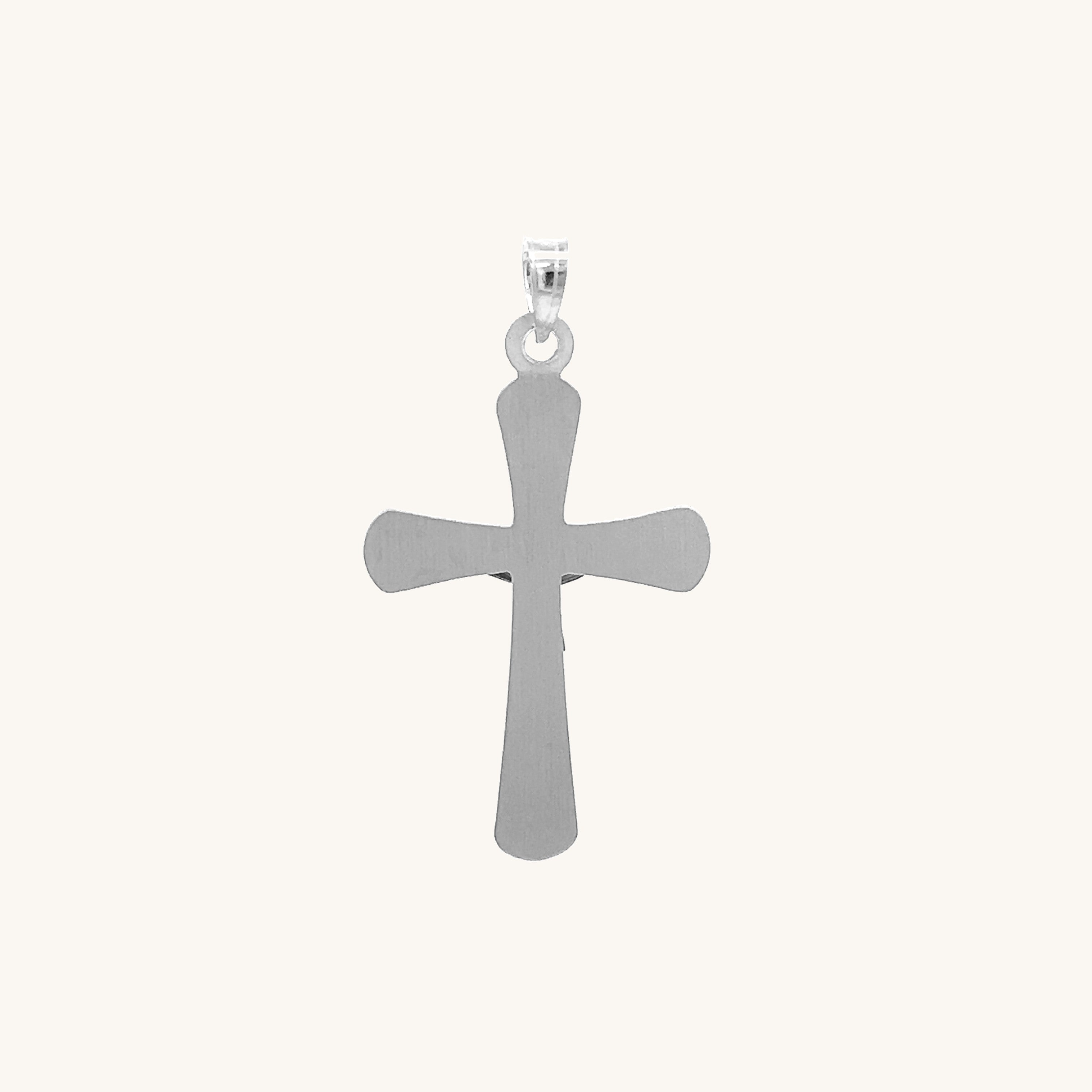 14K White Gold Circle Edge Crucifix S