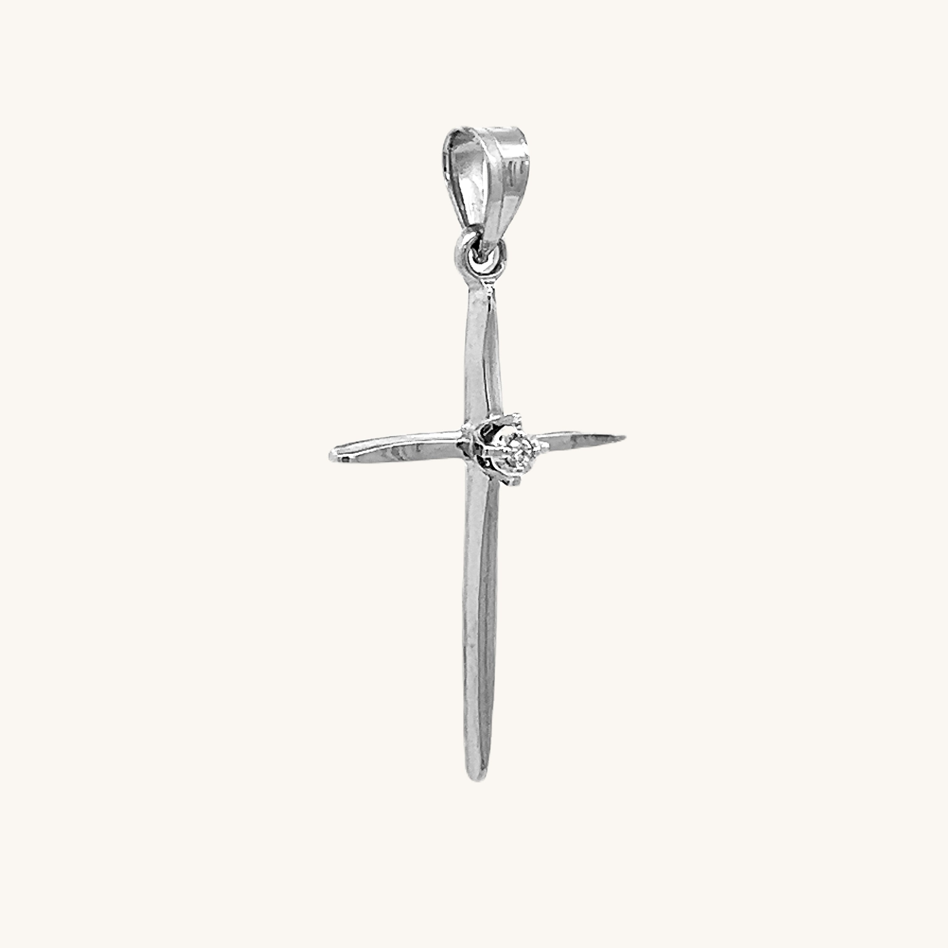 14K White Gold S Diamond Cross