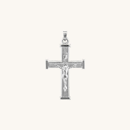 14K White Gold Textured Square Crucifix M