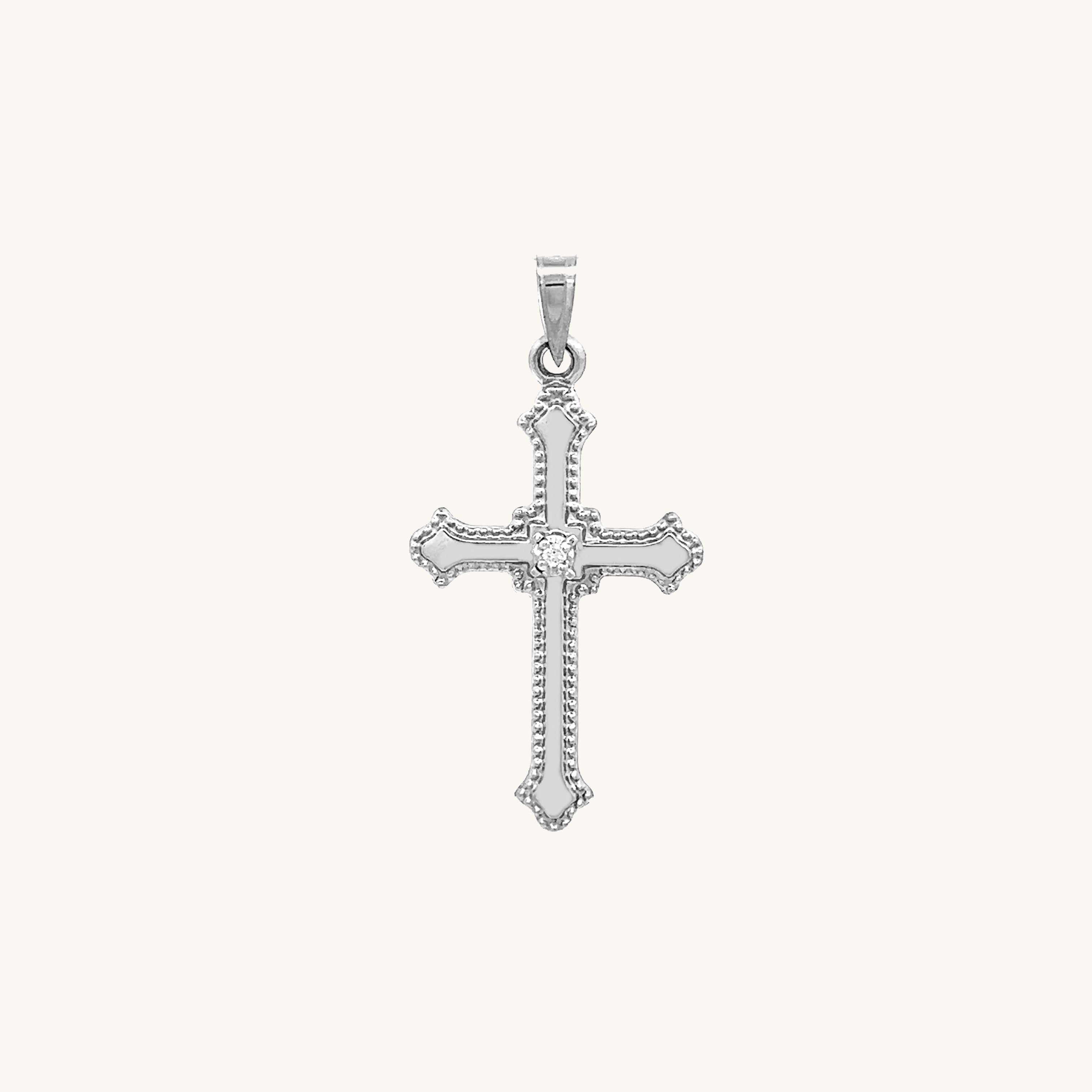 14K White Gold Diamond Cross S