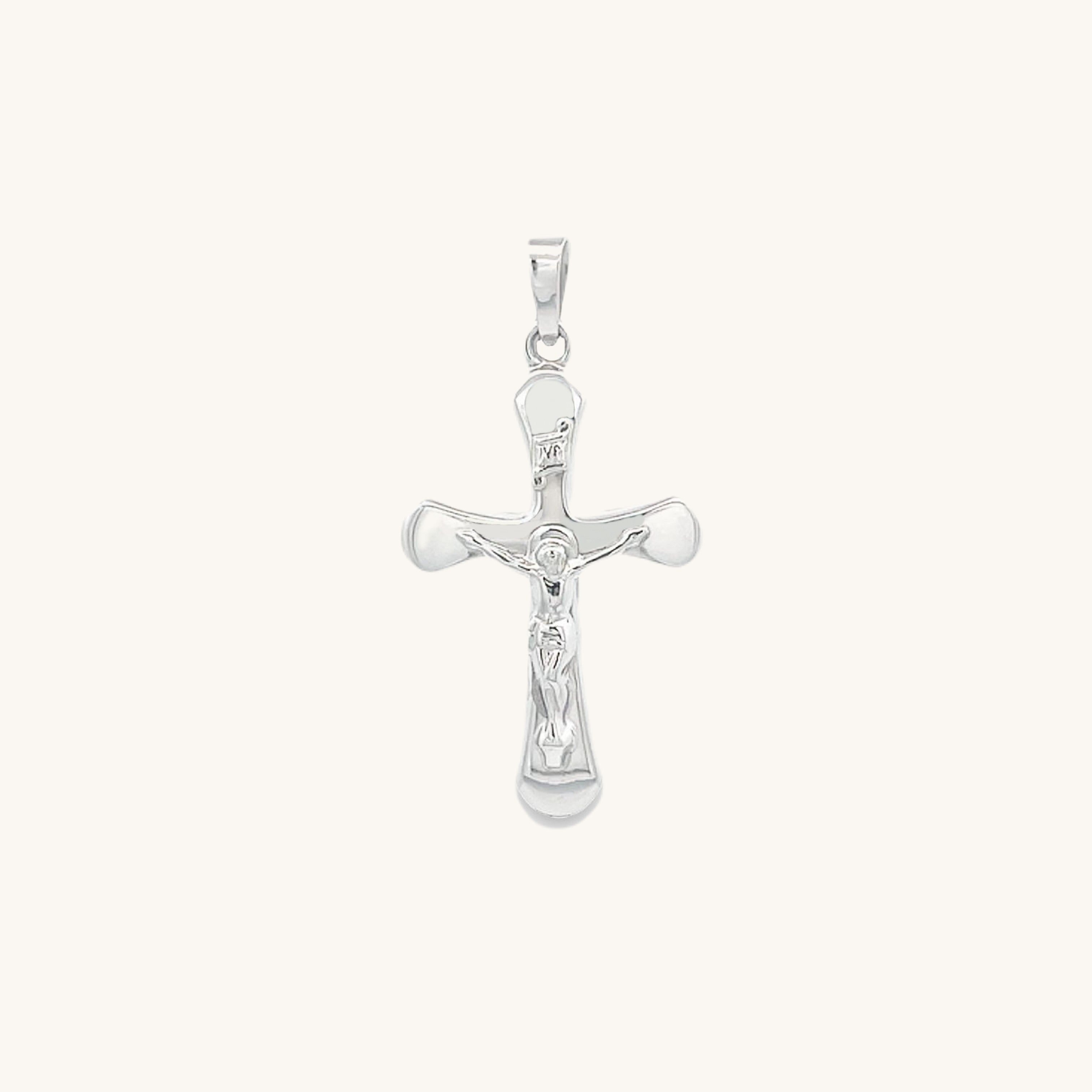 14K White Gold Rounded Crucifix S