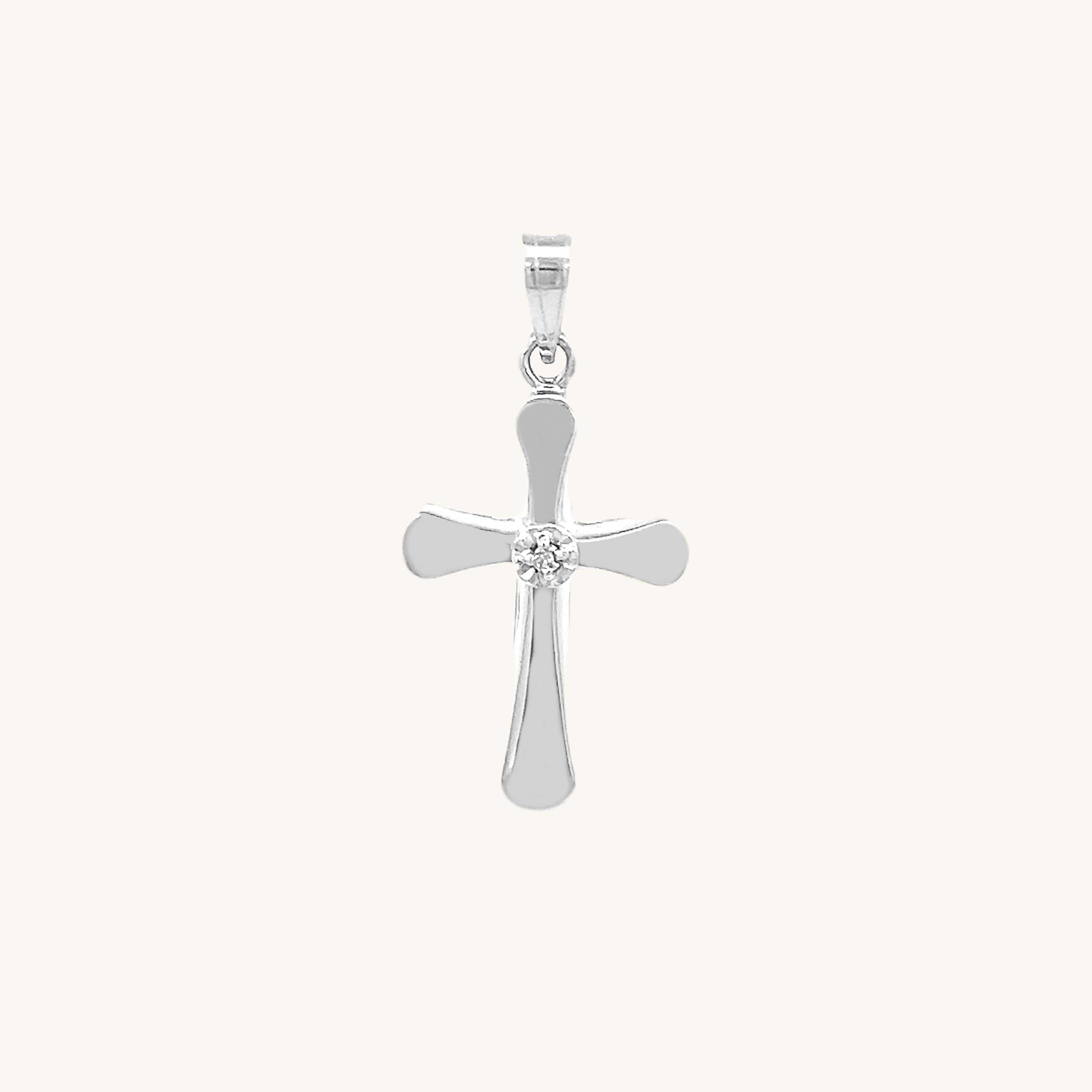 14K White Gold Diamond Cross S