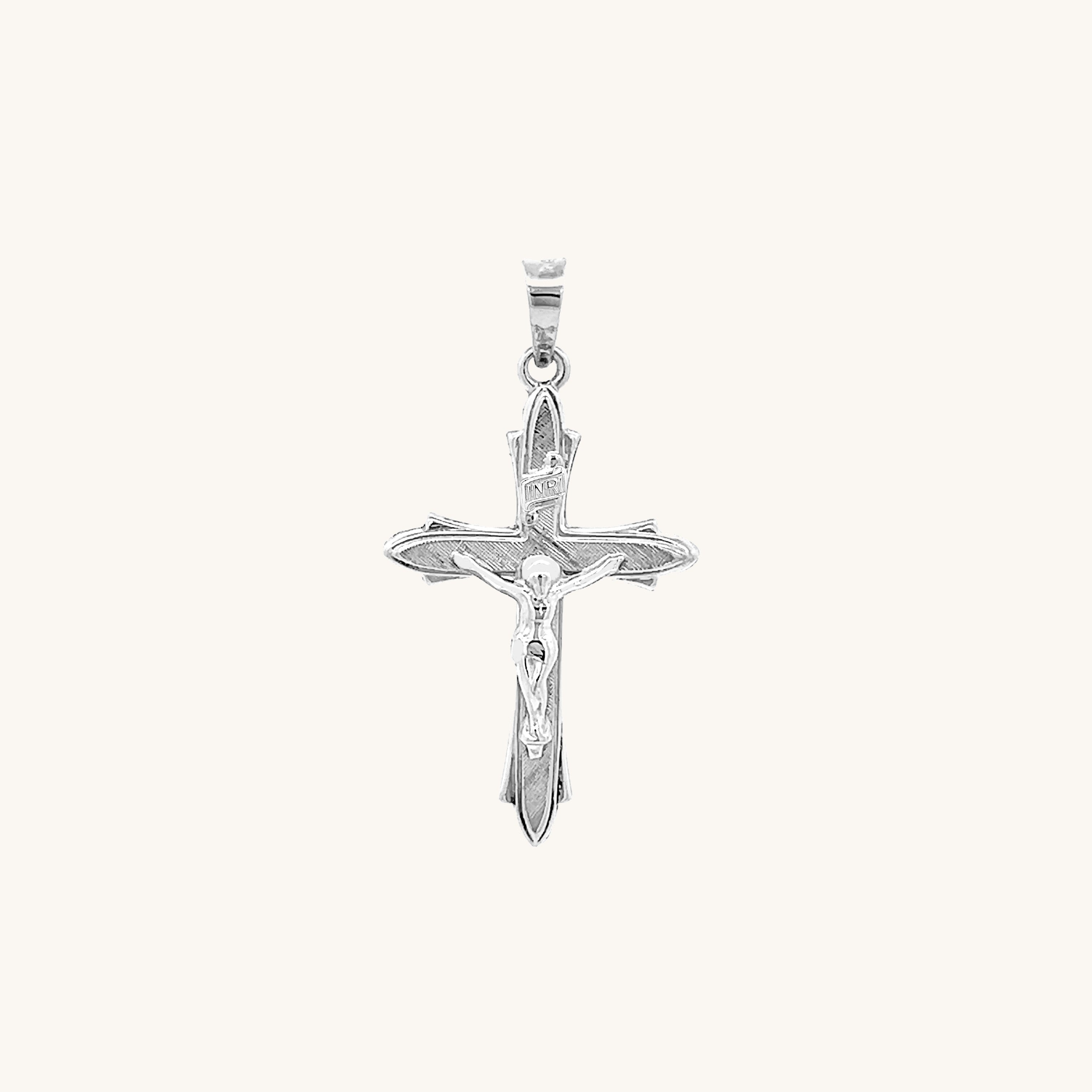 14K White Gold Textured Crucifix S